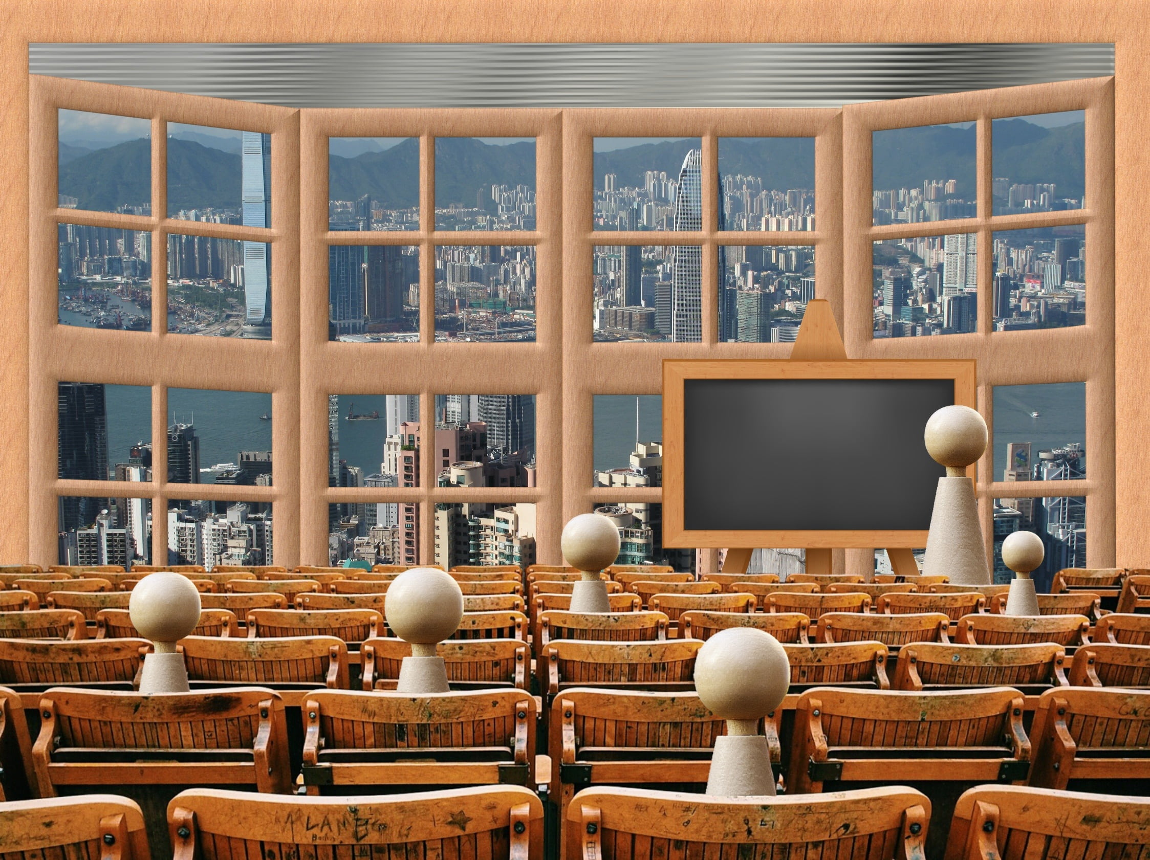 shape, built structure, university, illustration, building, large group of objects, chair, group, school, seat, lecture, table, domestic room, 1080P, education, HD Wallpaper