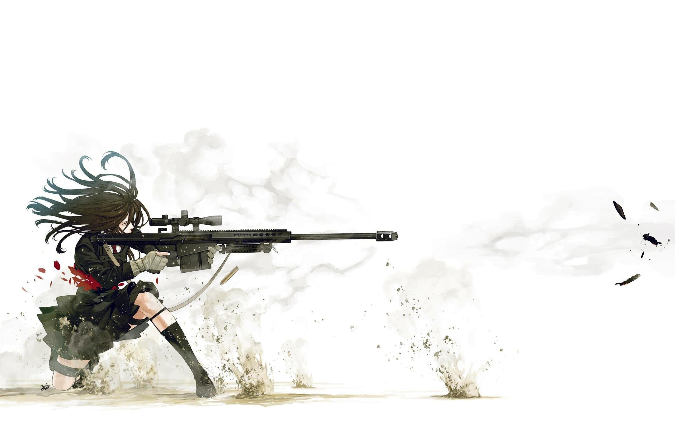 school, characters, snipers, action, original, uniforms, anime, simple, background, yusuke, 2K, kozaki, HD Wallpaper