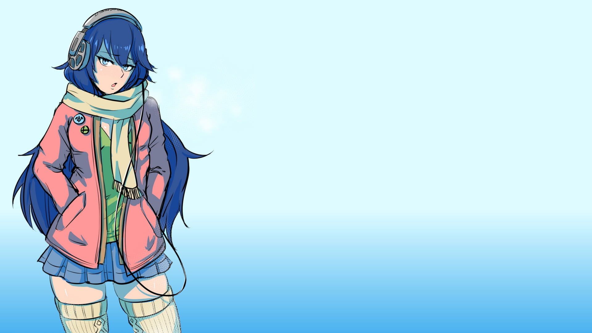 sport, sky, listening, women, standing, representation, Fire Emblem Awakening, blue, casual clothing, one person, copy space, 1080P, day, technology, nature, HD Wallpaper