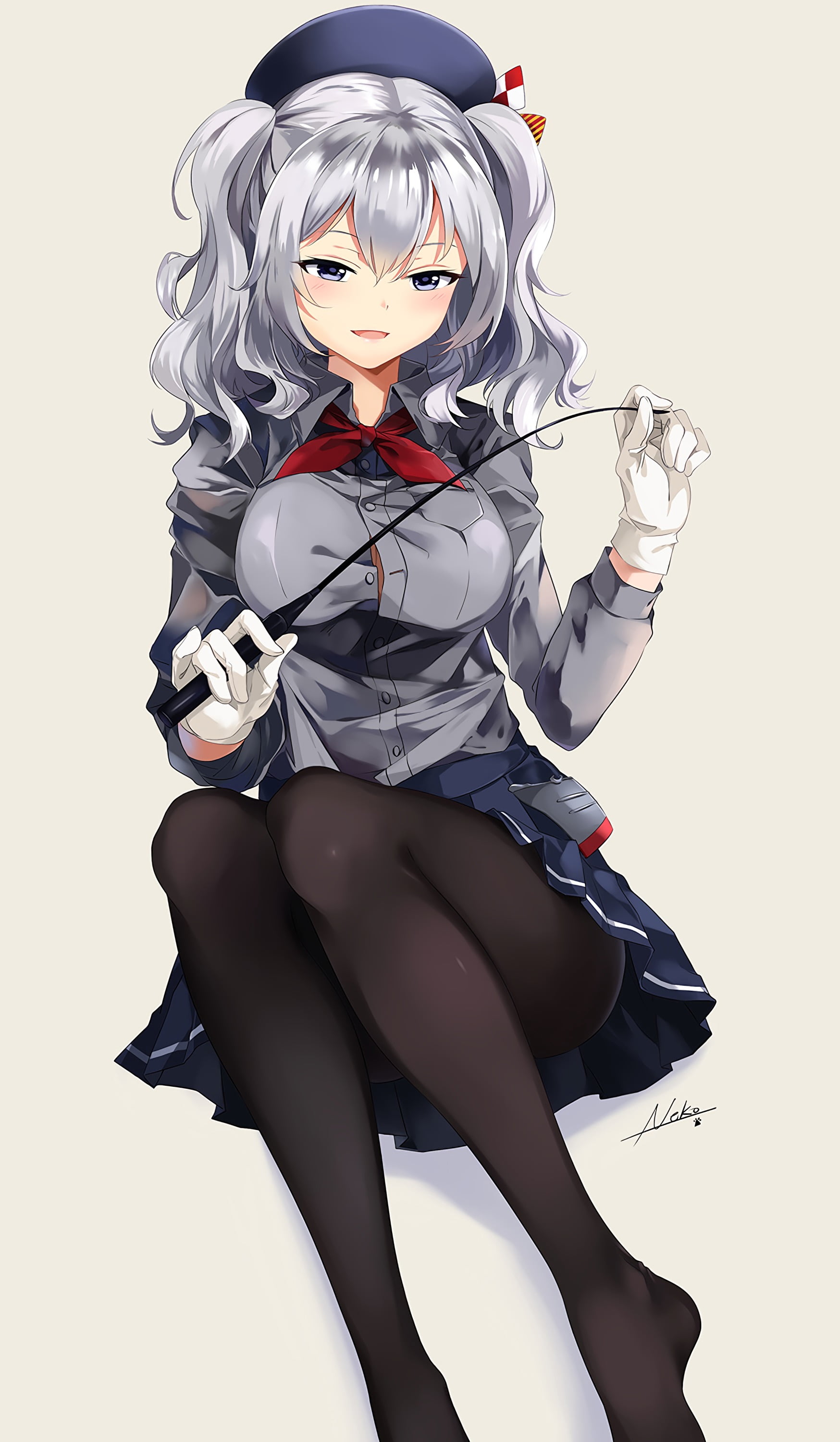 blue eyes, portrait, fashion, anime, dress, wearing, girl, beauty, hairstyle, 2K, Kashima (KanColle), Kantai Collection, anime girls, studio shot, young women, Phone HD Wallpaper