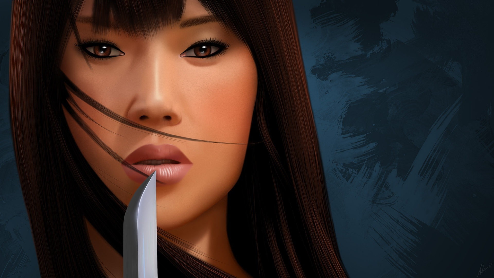 Asian, 1080P, digital art, knife, drawing, women, HD Wallpaper