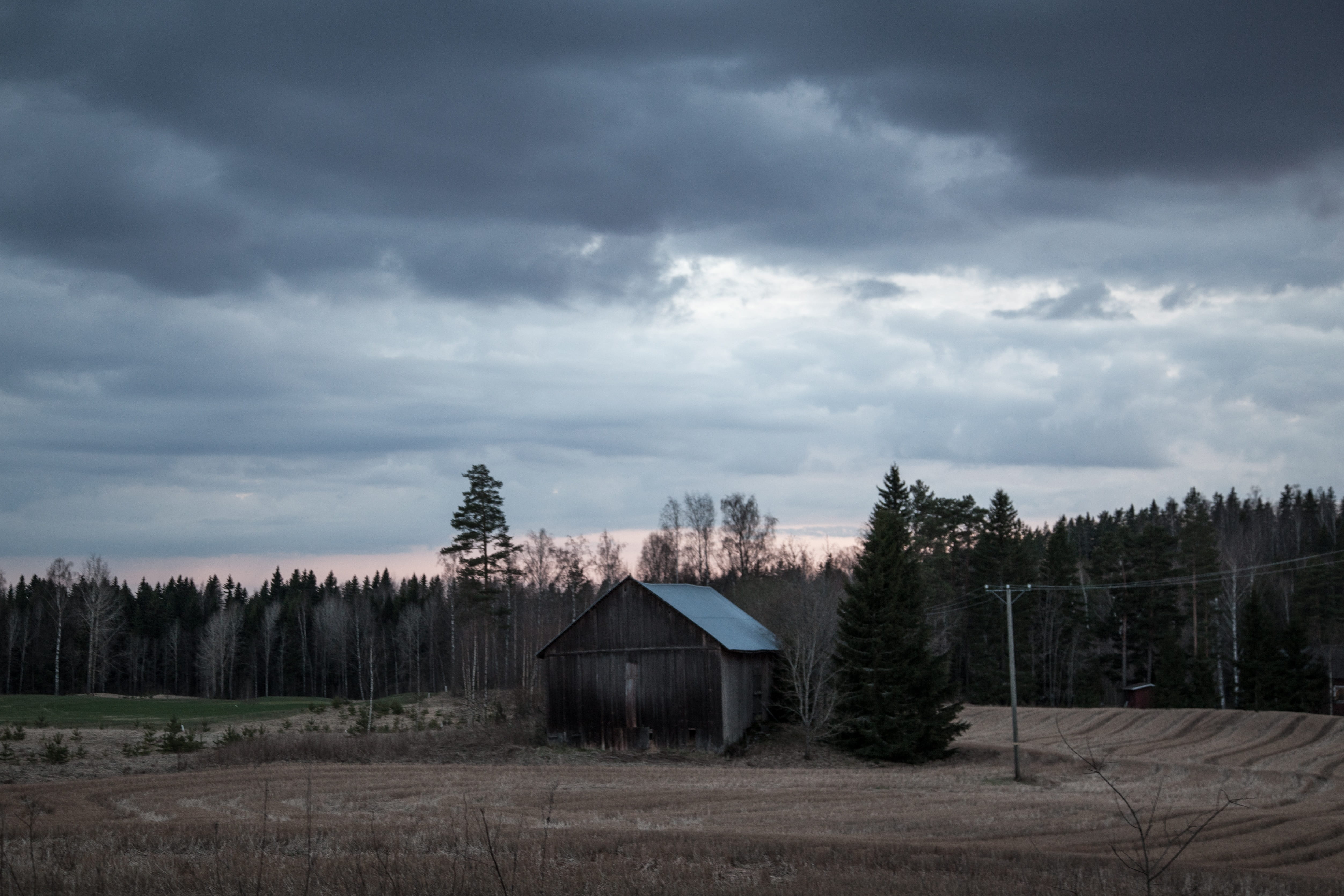 natural, tree, house, fall season, scene, land, dark, finland, hovel, nature, built structure, plant, tale, building, dreams, old, cabin, outdoor, no people, HD Wallpaper