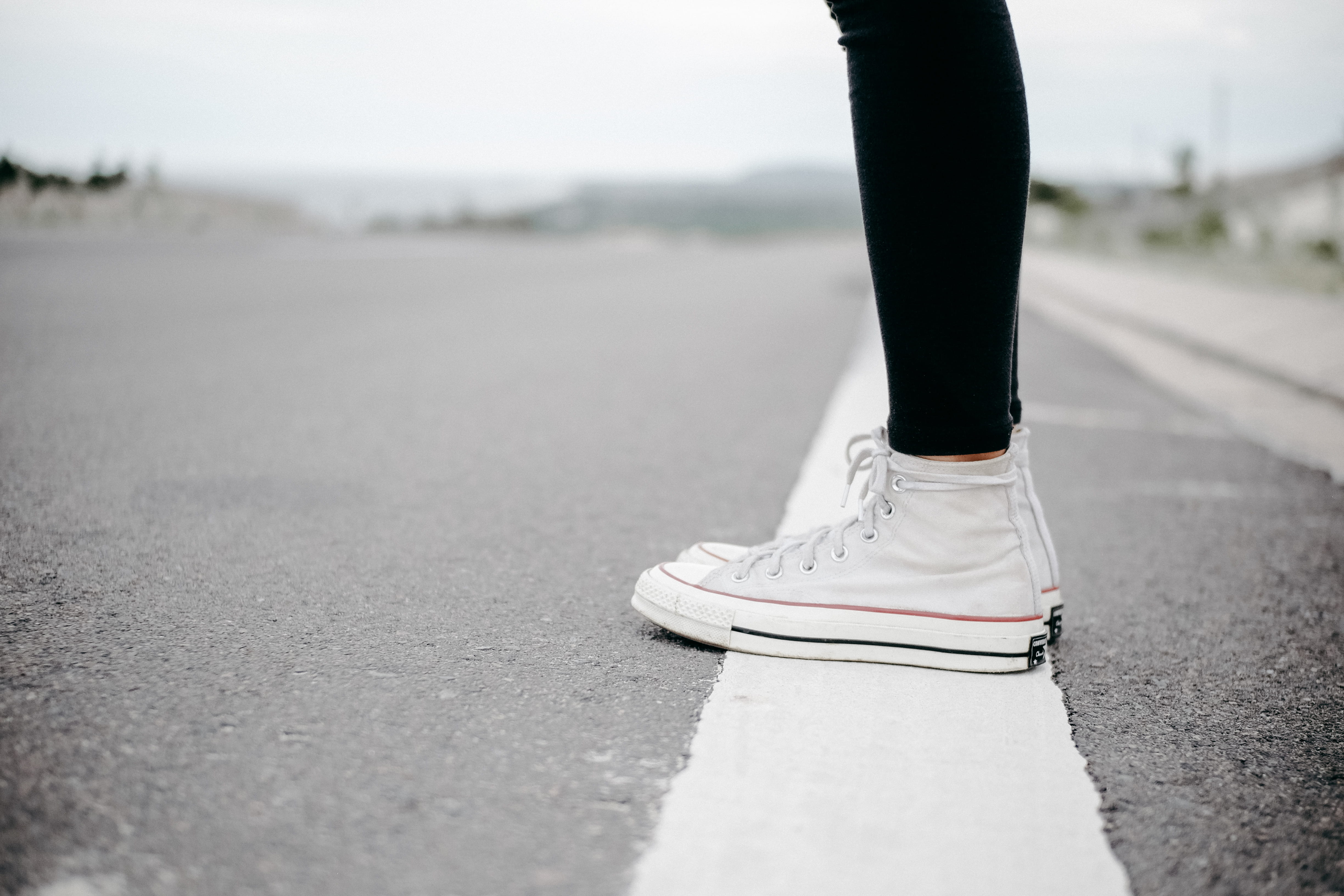 outdoors, footwear, standing, high, street, white, focus, line, 4K, guidance, girl, human limb, walking, converse, sport, close-up, limb, casual clothing, HD Wallpaper