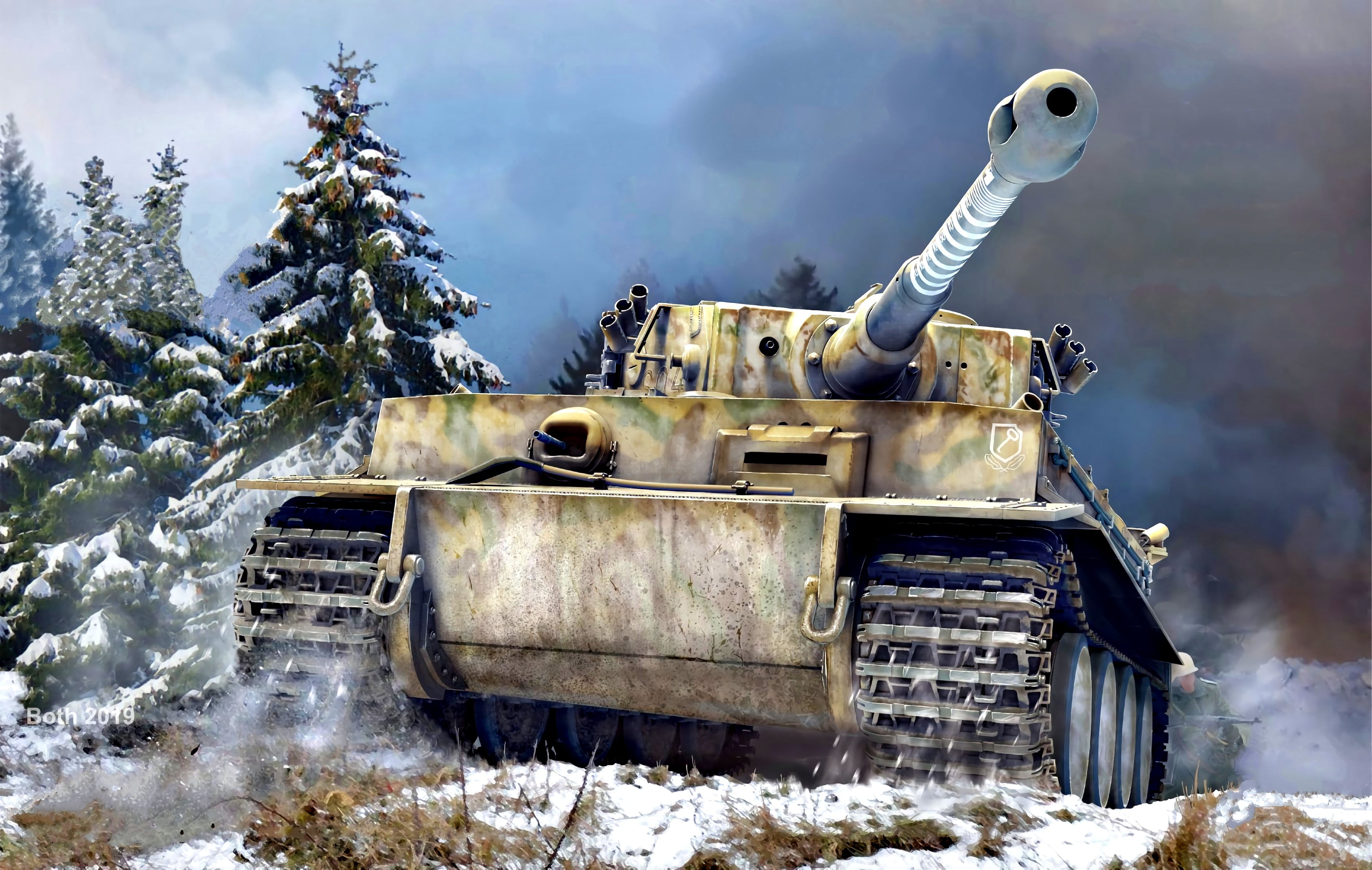 Spruce, Snow, With a gun, Heavy, 8.8cm KwK 36 L/56, 2K, Tiger I, Tank, HD Wallpaper