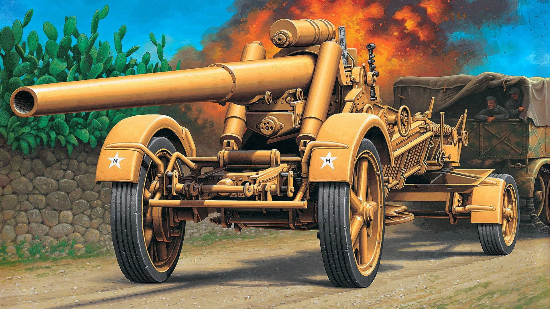 1080P, vehicle, the Germans, illustration, 17 cm K.Mrs.Laf, truck, brown, The Wehrmacht, Cannon, figure, German heavy field gun-howitzer, HD Wallpaper