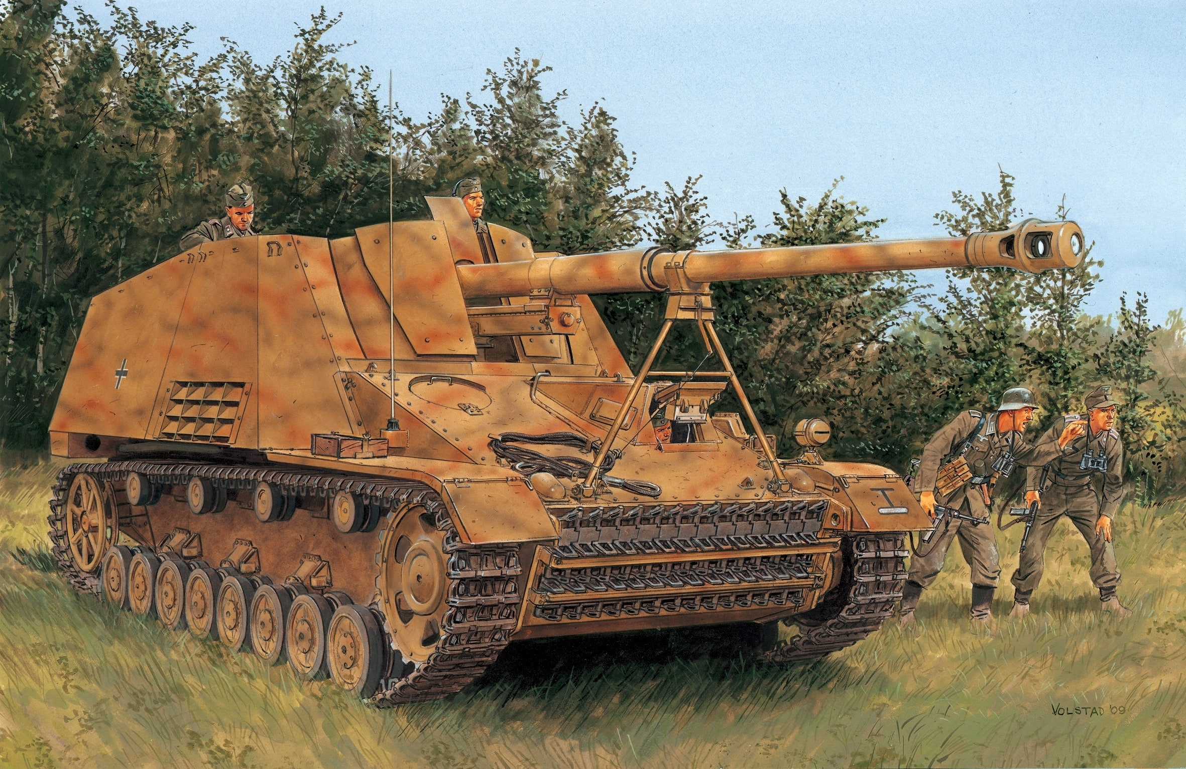 the Wehrmacht, Hornisse, SdKfz 164, self-propelled artillery, figure, Ron Volstad, 1080P, hornet, Nashorn, Rhino, SPG, HD Wallpaper
