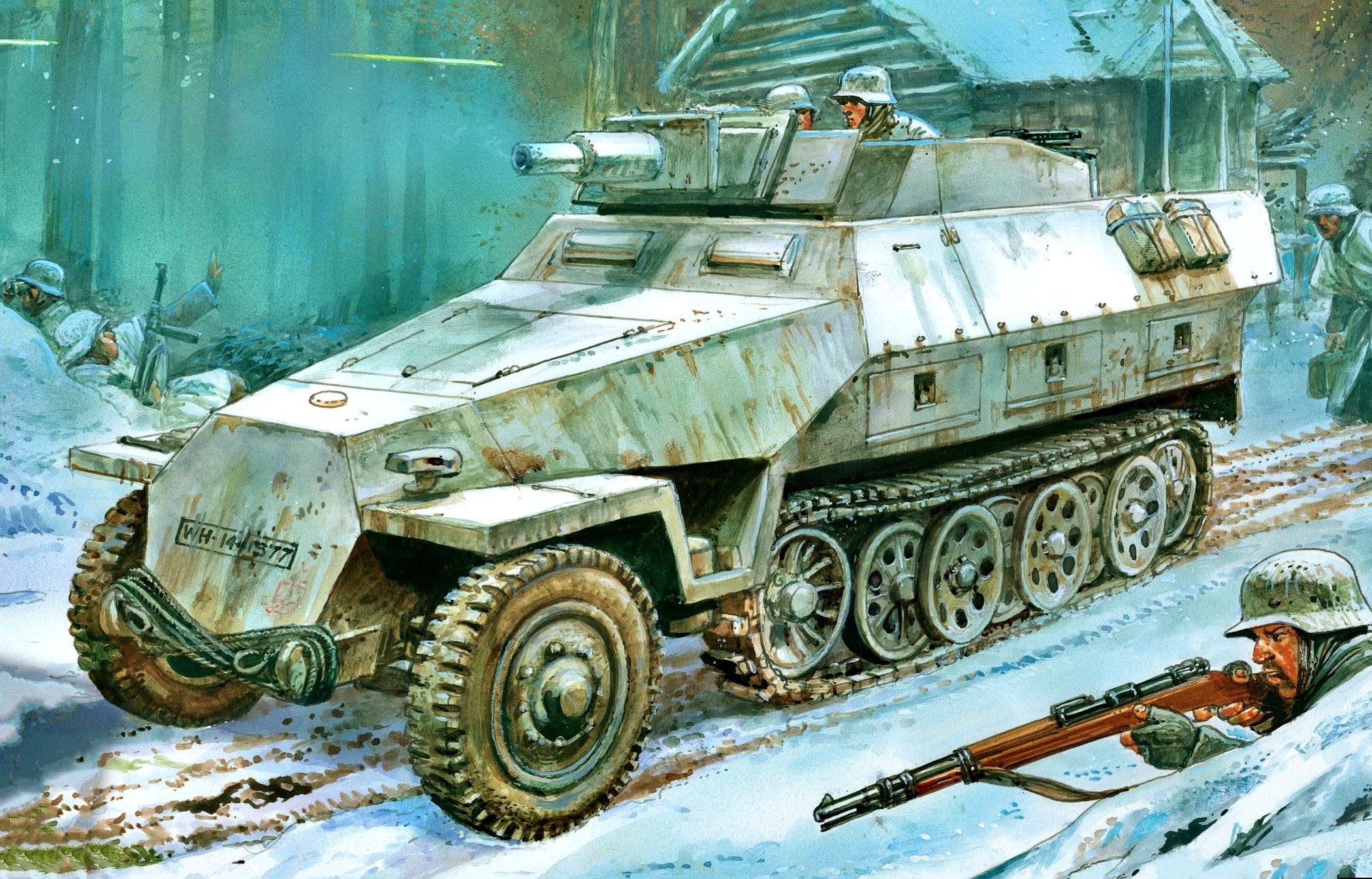 Winter, Sd.Car.251, The Wehrmacht, Sd.Car.251/9 Ausf.D Butts, APC, 1080P, Snow, Soldiers, WWII, HD Wallpaper
