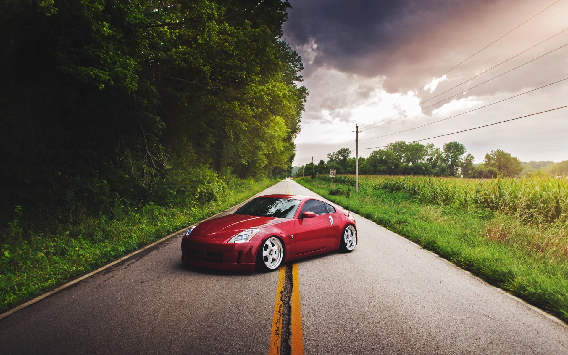 green color, growth, no people, day, sky, red, mode of transportation, 1080P, car, land vehicle, transportation, road, land, z, motor vehicle, nature, HD Wallpaper