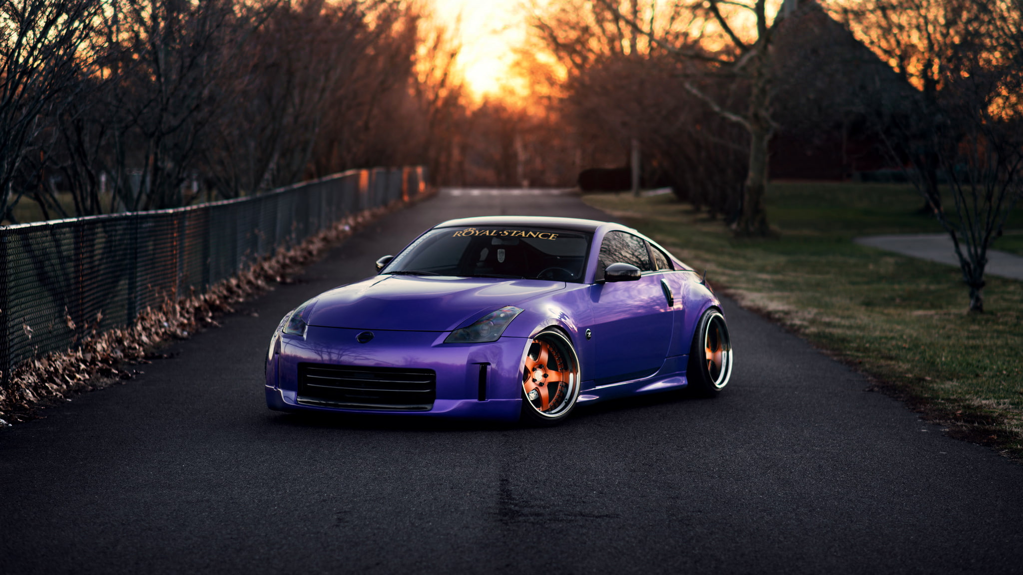 tuning, nissan 350z, car, purple, 1080P, stance, HD Wallpaper