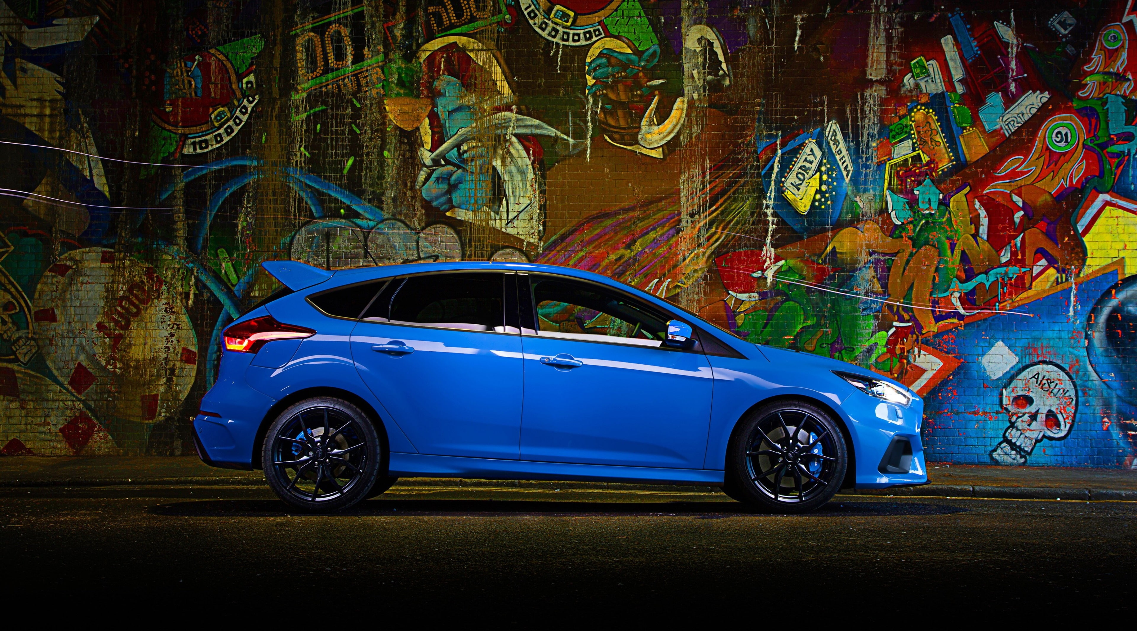 4K, creativity, sports car, ruined, city, outdoors, driving, mode of transportation, mural, motion, graffiti, tree, road, street art, street, architecture, HD Wallpaper