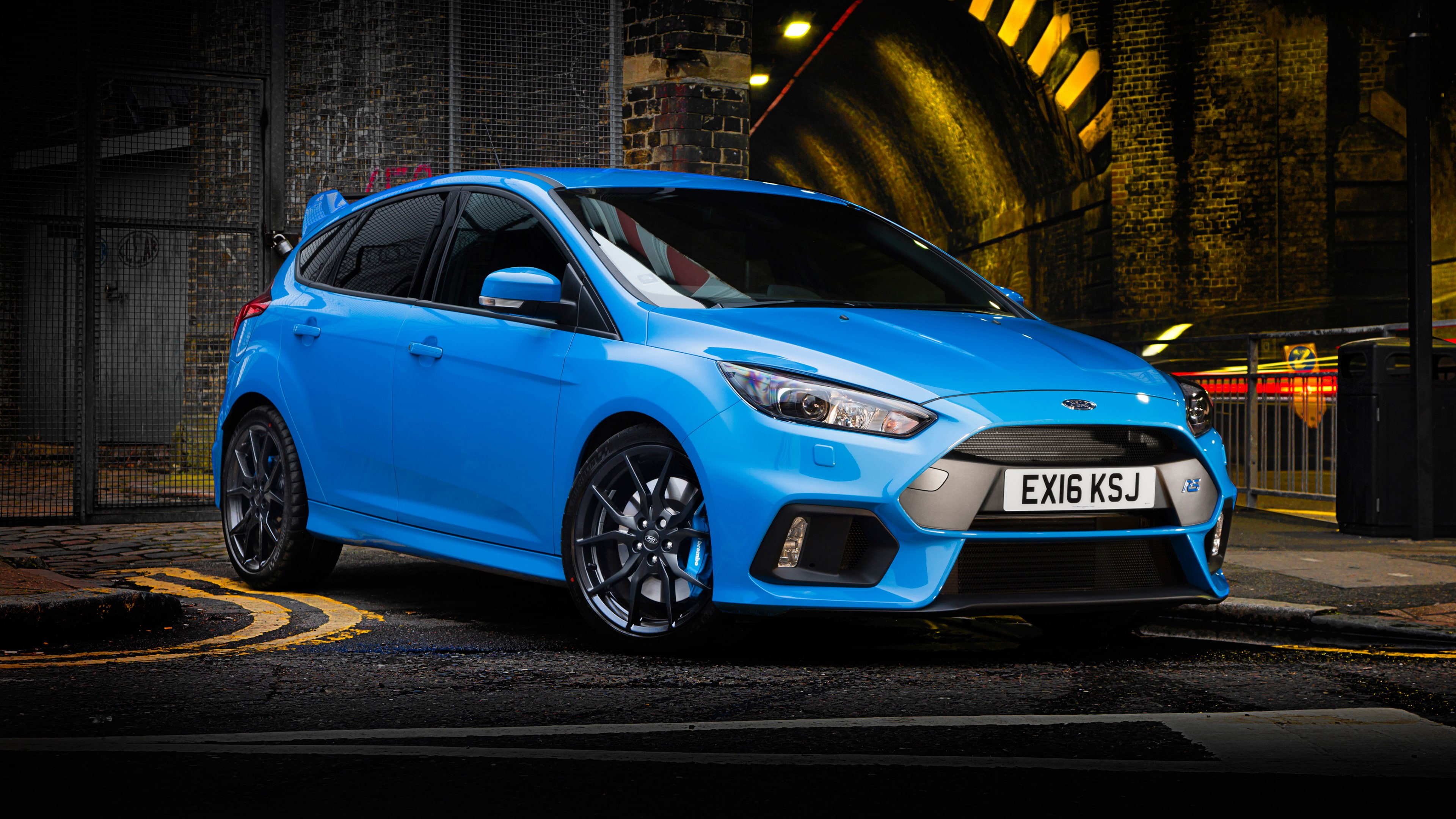 Ford Focus RS, blue, hatchback, 4K, HD Wallpaper