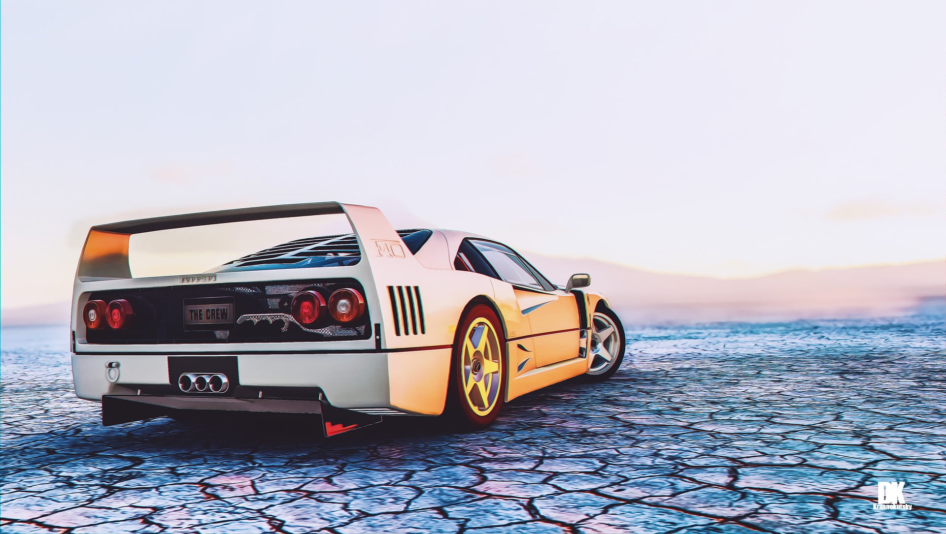 transportation, copy space, Ferrari, tire, land vehicle, retro styled, sports race, no people, Ferrari F40, The Crew, racecar, sports car, mode of transportation, HD Wallpaper