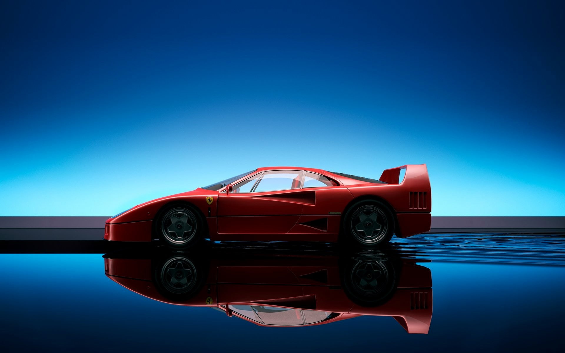 transportation, water, no people, clear sky, car, blue, nature, reflection, sky, 1080P, day, motor vehicle, land vehicle, Ferrari F40, copy space, mode of transportation, HD Wallpaper