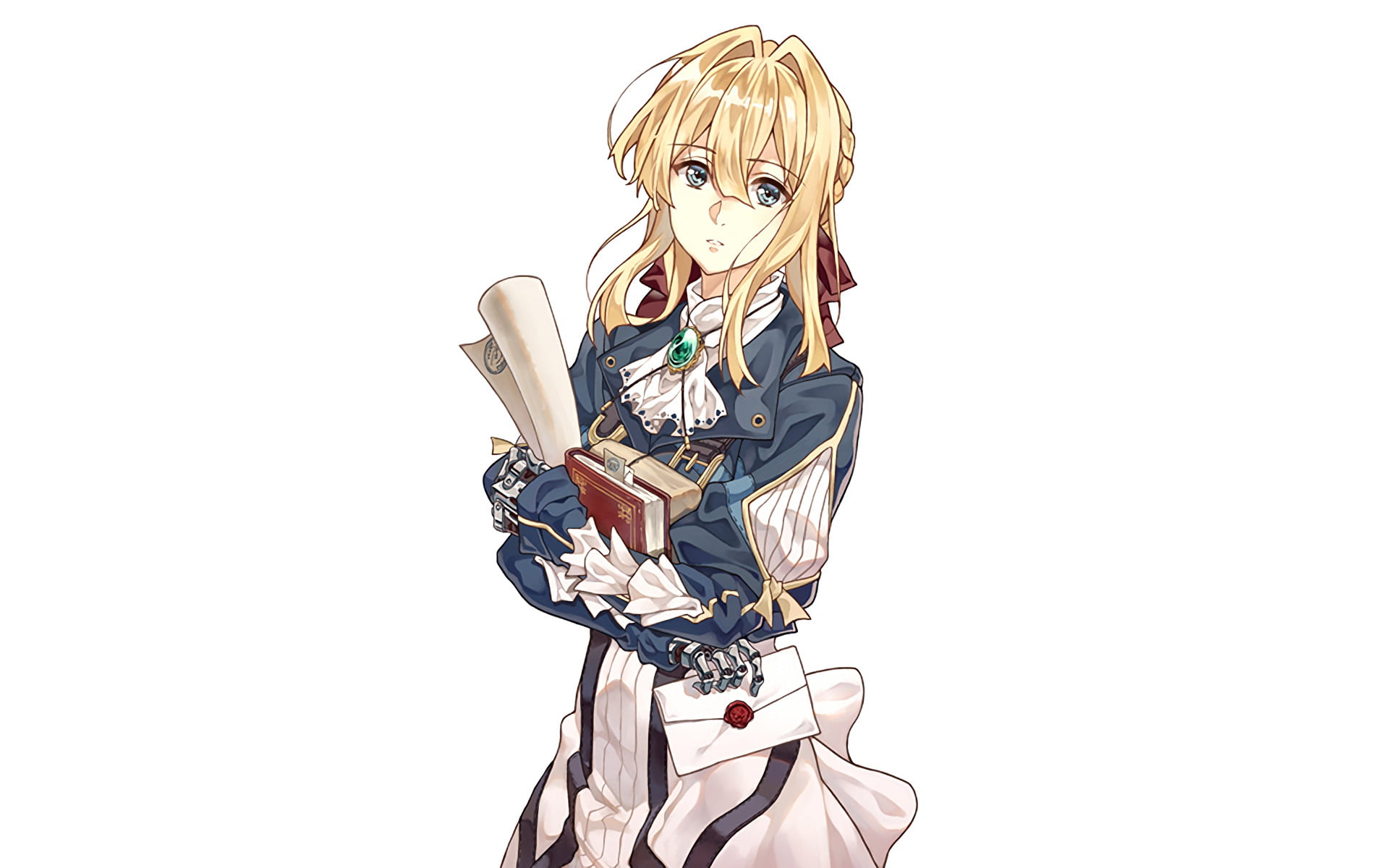 holding, females, studio shot, indoors, three quarter length, young women, standing, Violet Evergarden, blond hair, copy space, hairstyle, young adult, HD Wallpaper