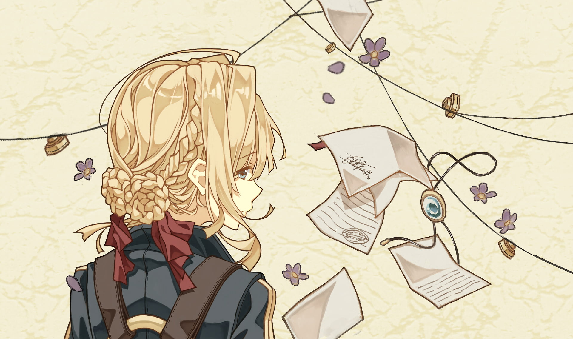 close-up, day, outdoors, 1080P, Anime, wall - building feature, headshot, creativity, high angle view, Violet Evergarden (Character), nature, art and craft, HD Wallpaper