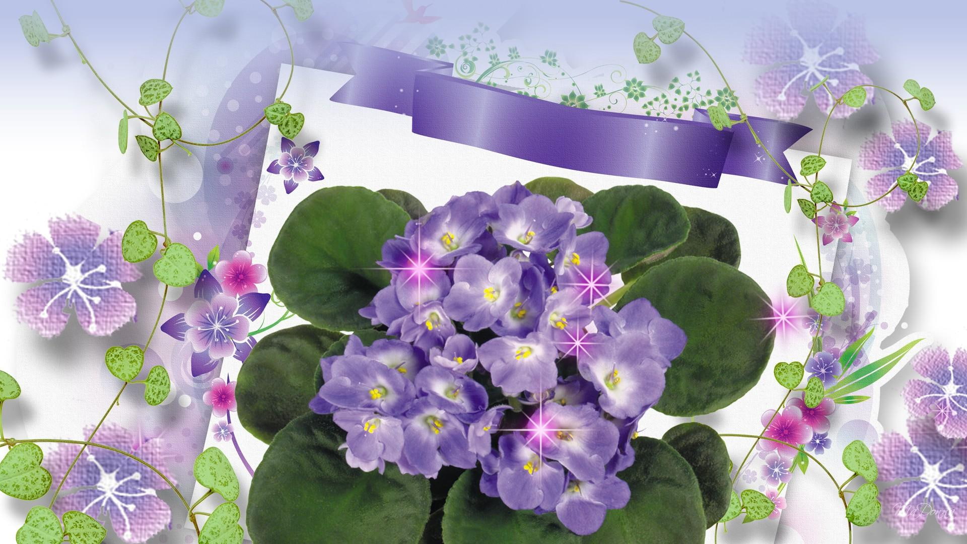 ribbon, 3d and abstract, violets, purple, spring, abstract, 1080P, flowers, summer, HD Wallpaper