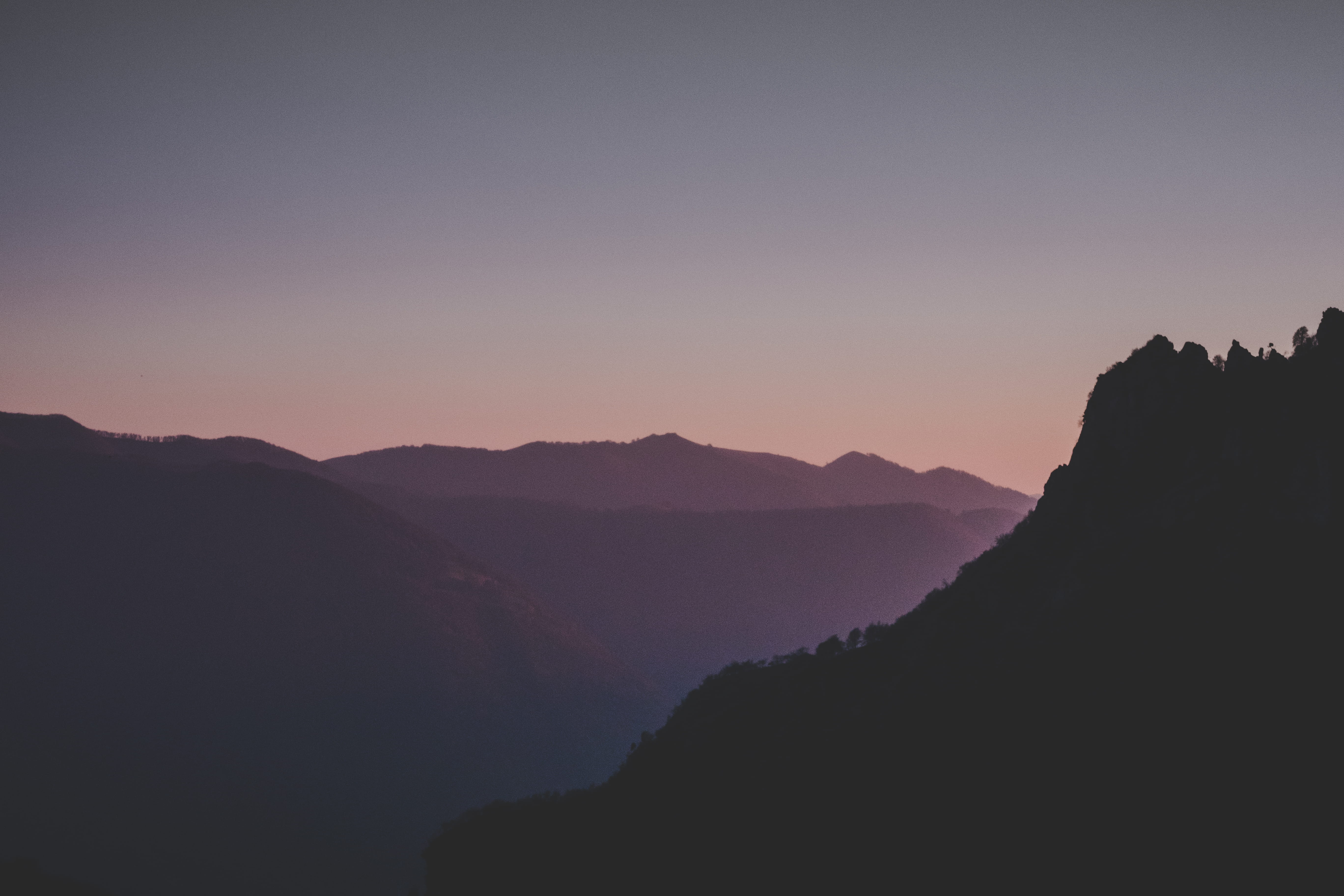 mountain gradient, 5K, mountain violet, violet, nature, landscape, no people, outdoors, countryside, silhouette, textile, HD Wallpaper