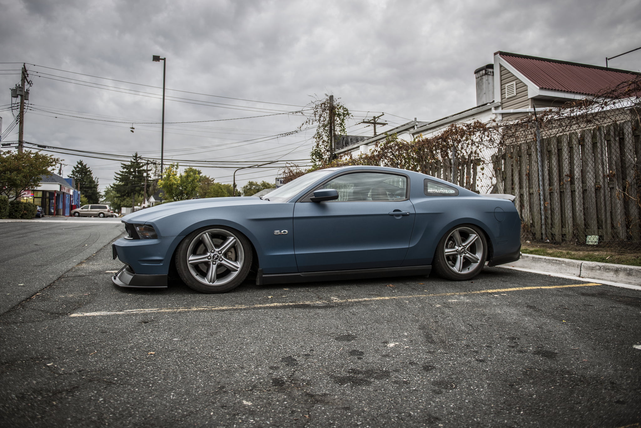 blue, built structure, nature, tuning, road, vehicle, motor vehicle, outdoors, land vehicle, day, street, blue cars, Ford Mustang, stationary, no people, HD Wallpaper