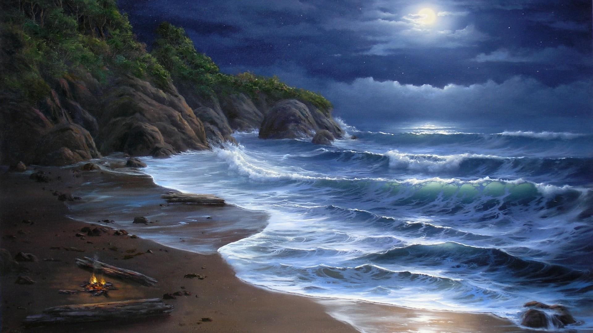 3d and abstract, night, sea, matu, 1080P, hrdave, amit, omdave, HD Wallpaper