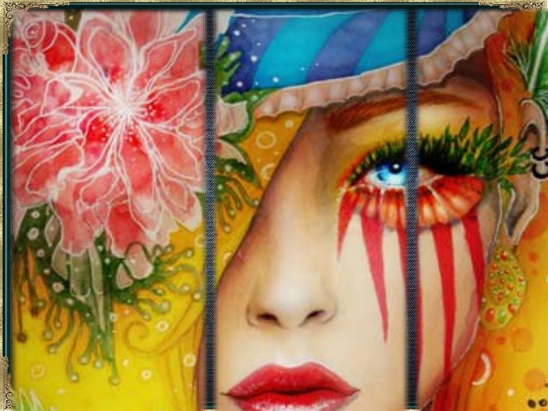 red, amit, 3d and abstract, cute, omdave, yellow, illustration, art, woman, matu, face, hrdave, 1080P, floral, HD Wallpaper