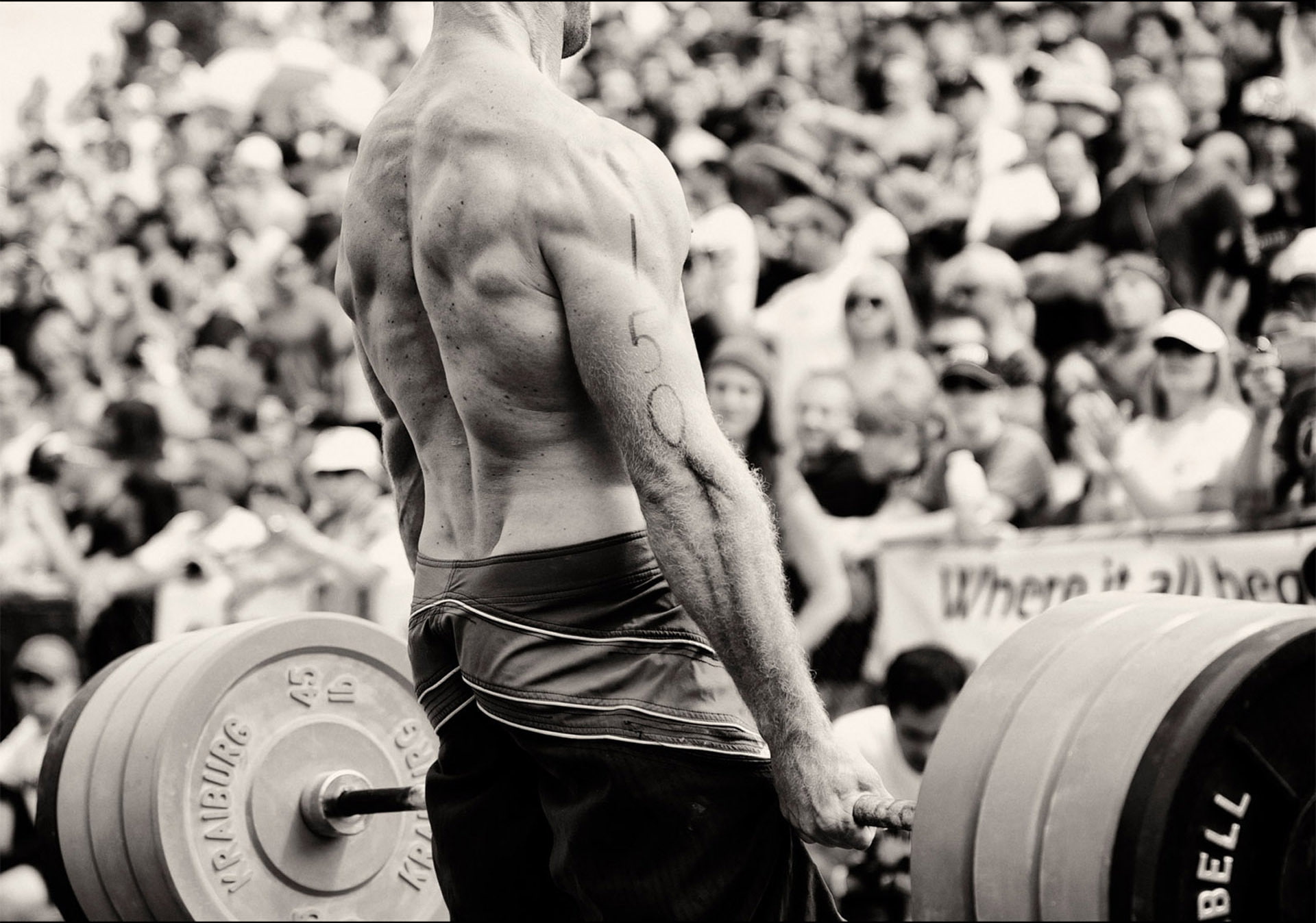 muscle, b/W, black and white, back, power, rod, 1080P, male, strongman, HD Wallpaper
