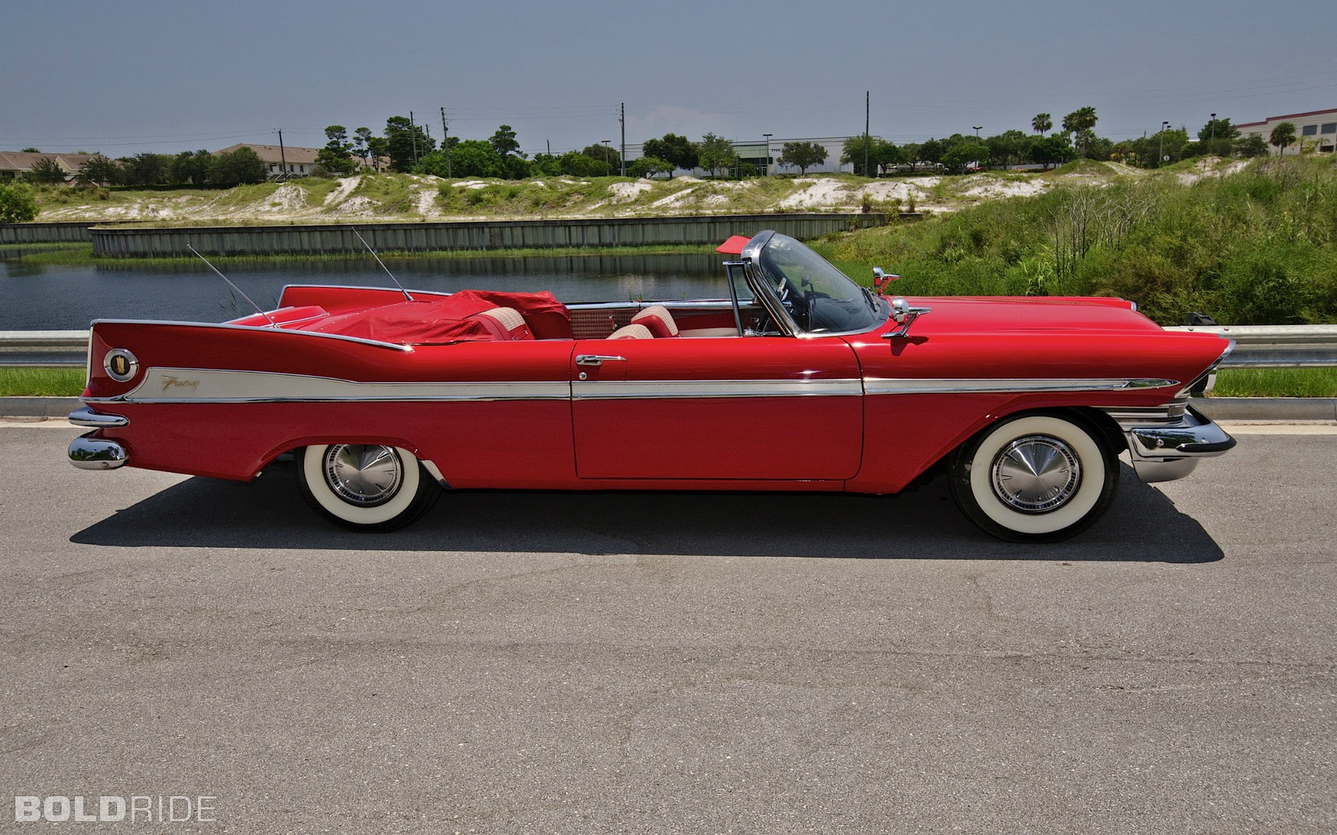 car, side view, Oldtimer, red cars, red, stationary, tree, day, retro styled, nature, sky, vintage, vintage car, land vehicle, no people, luxury, convertible, HD Wallpaper