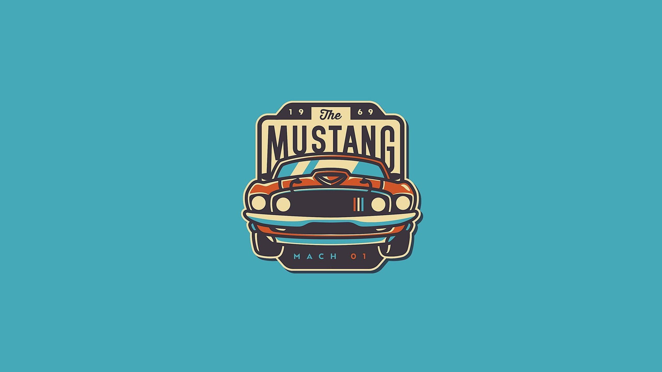 Ford USA, illustration, Blue Background, 2K, Ford Mustang, Fastback Mach 1, Patch, Ford Mustang Mach 1, HD Wallpaper