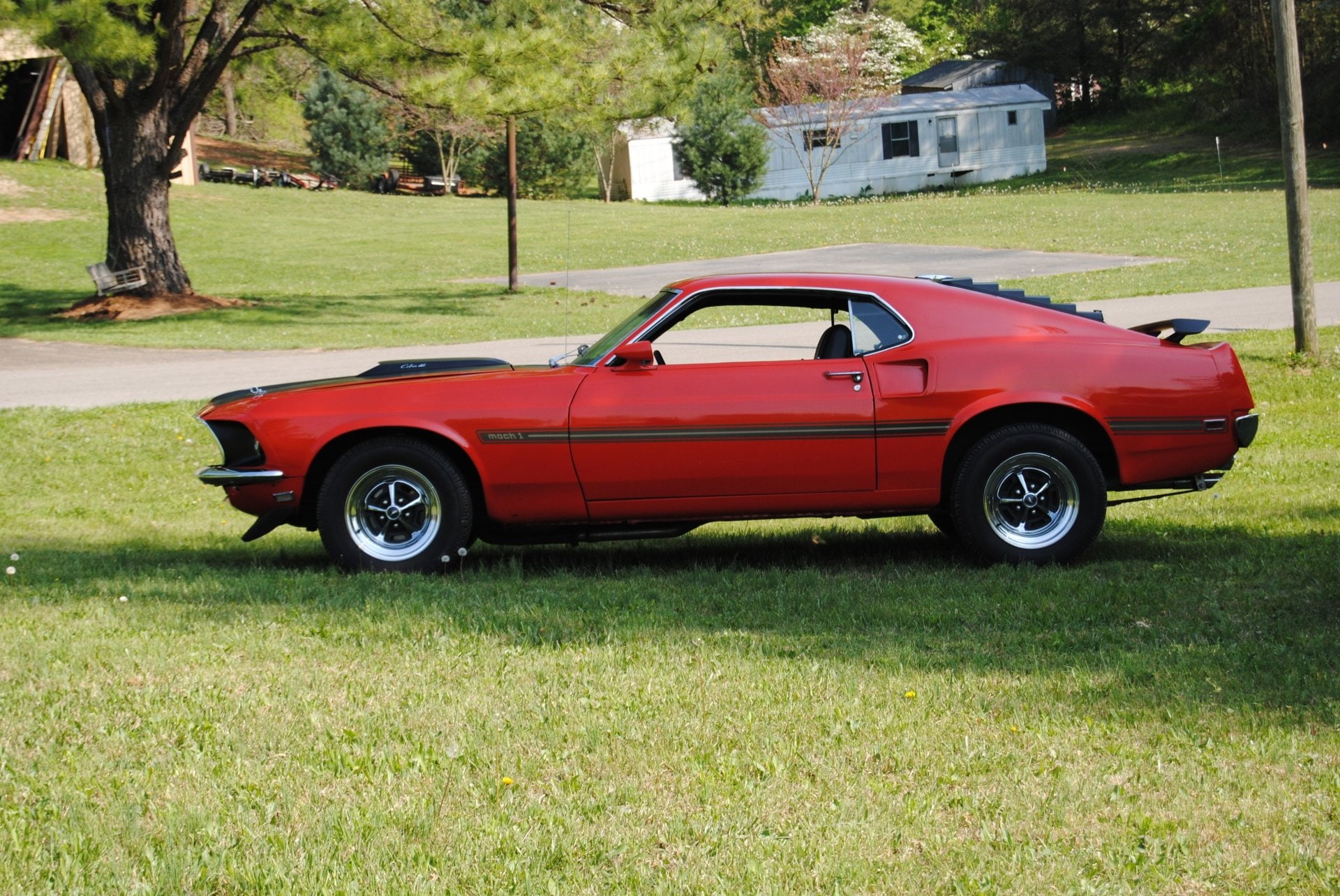 1080P, Car, Ford, Ford Mustang Mach 1, Fastback, Red Car, Muscle Car, HD Wallpaper