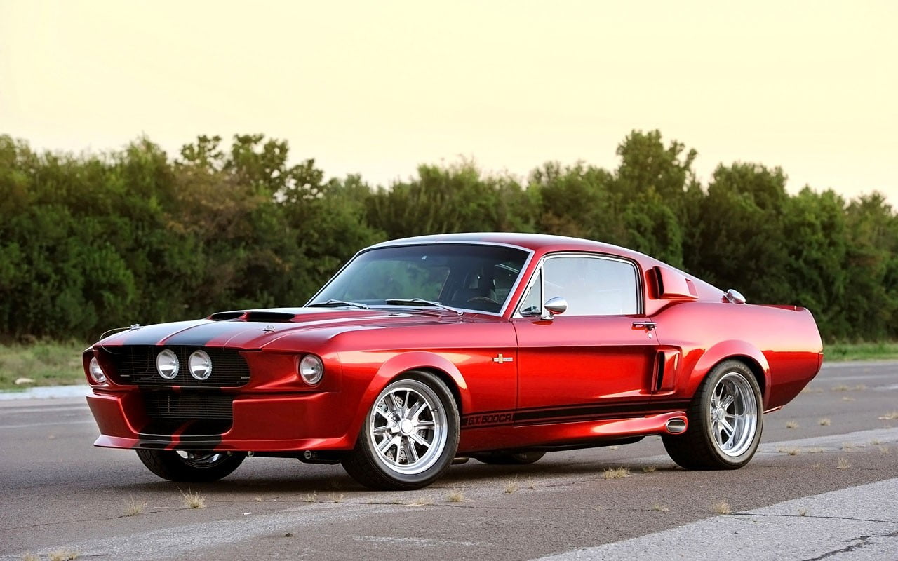 city, metal, motor vehicle, day, Ford Mustang, red, street, retro styled, Ford, rims, car, convertible, land vehicle, mode of transportation, 720P, coupe, HD Wallpaper