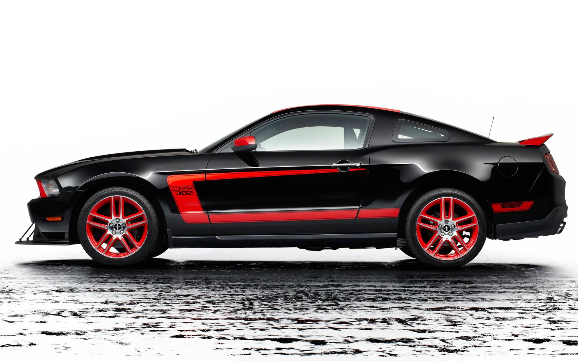 cars, car, boss, 1080P, luxury, red, 2012, black, mustang, ford, HD Wallpaper