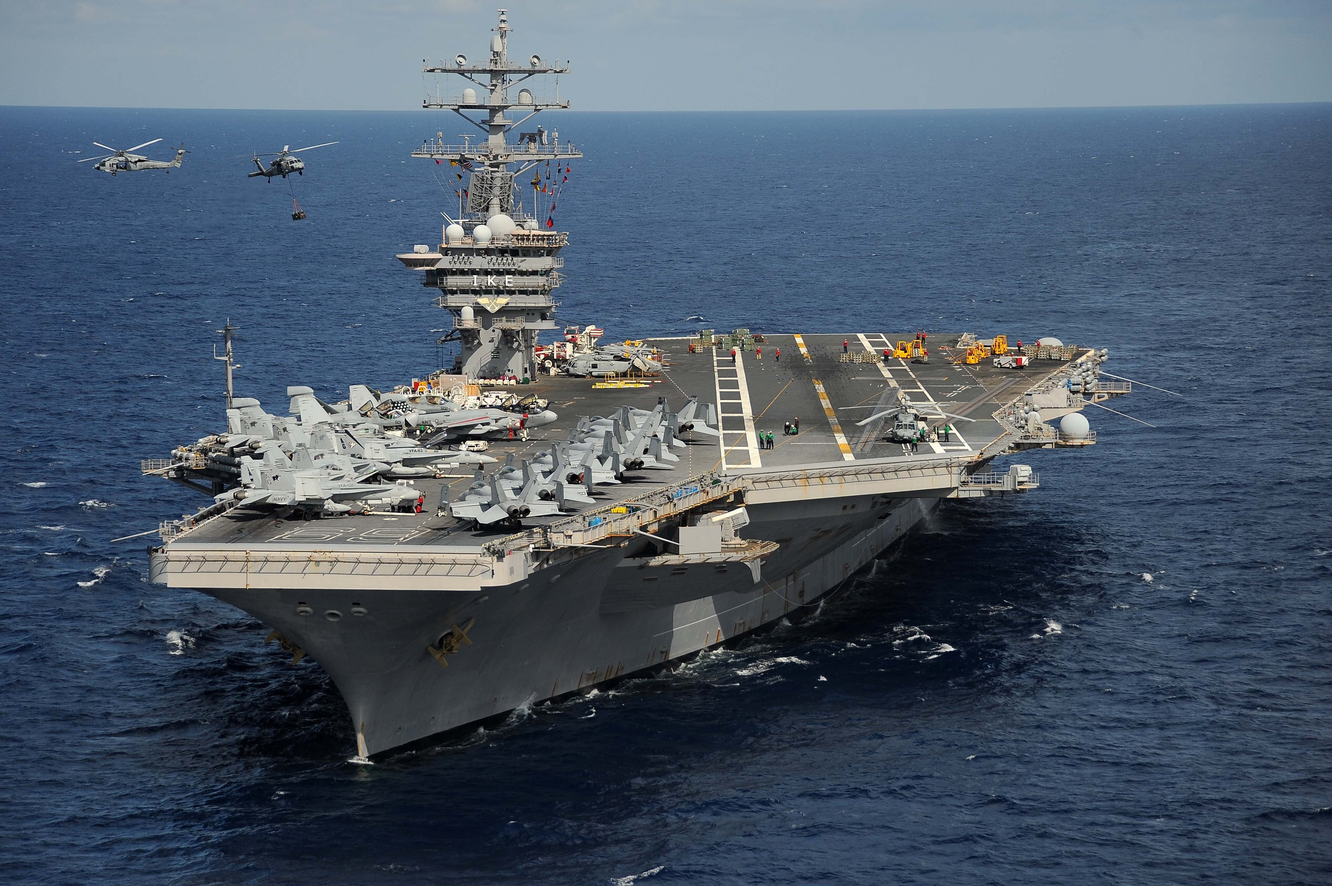 Dwight D. Eisenhower, ship, gray, USS, navy, outdoors, water, day, no people, leaving, mode of transportation, high angle view, industry, shipping, sea, HD Wallpaper