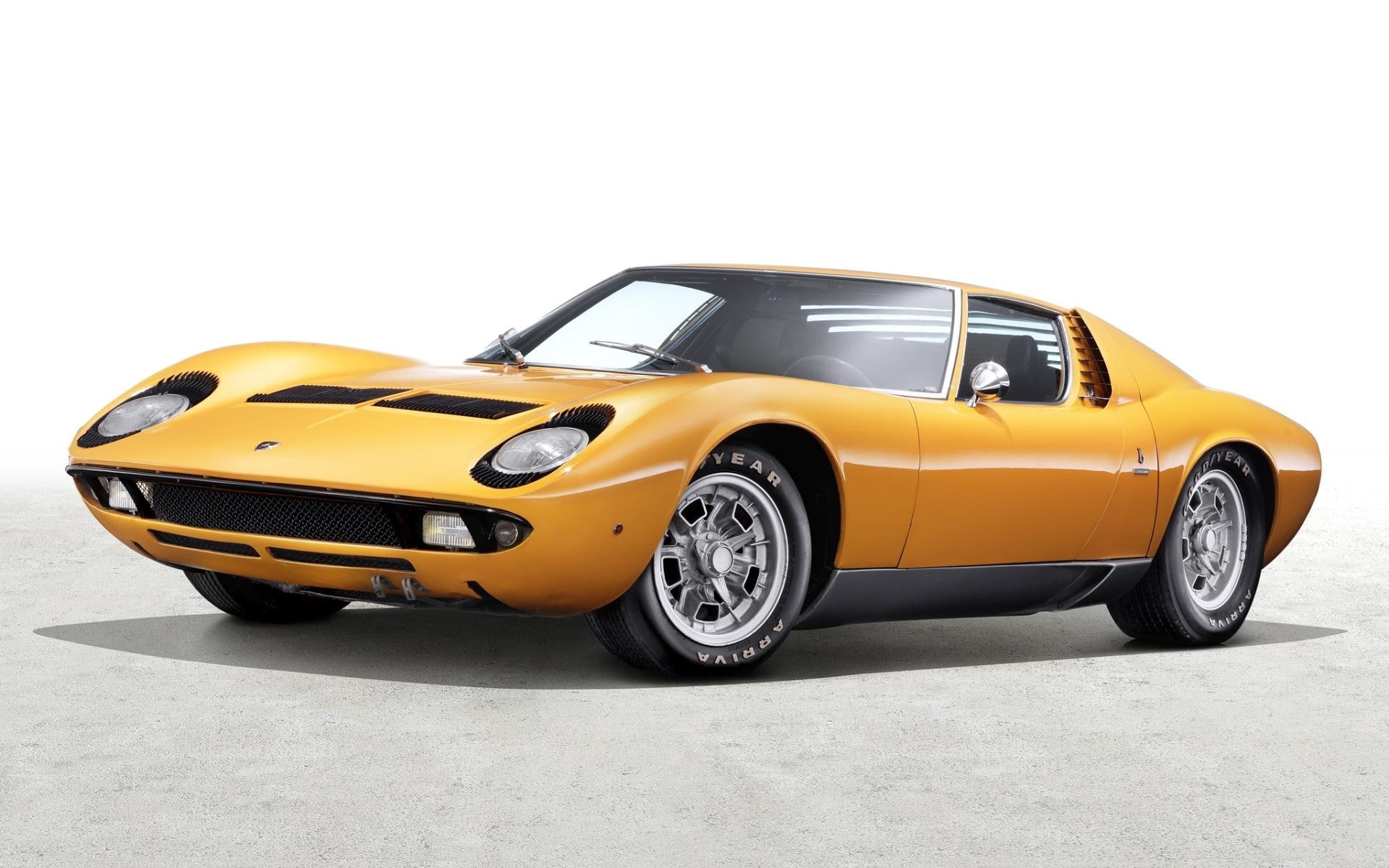 lamborghini, 1969, hypercar, lp, retro, lp400, yellow, 1080P, supercar, oldtimer, miura, classic, HD Wallpaper
