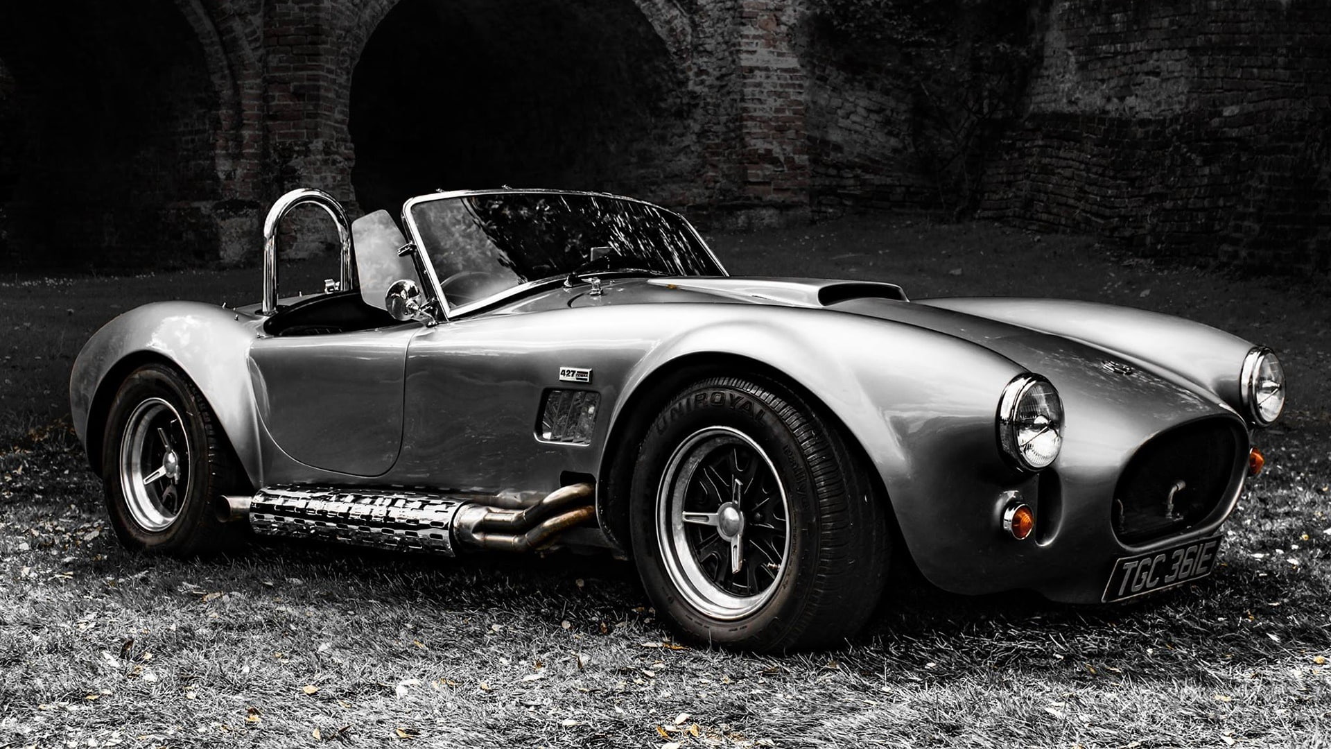 ac cobra, classic car, 1080P, sports car, monochrome photography, black and white, HD Wallpaper