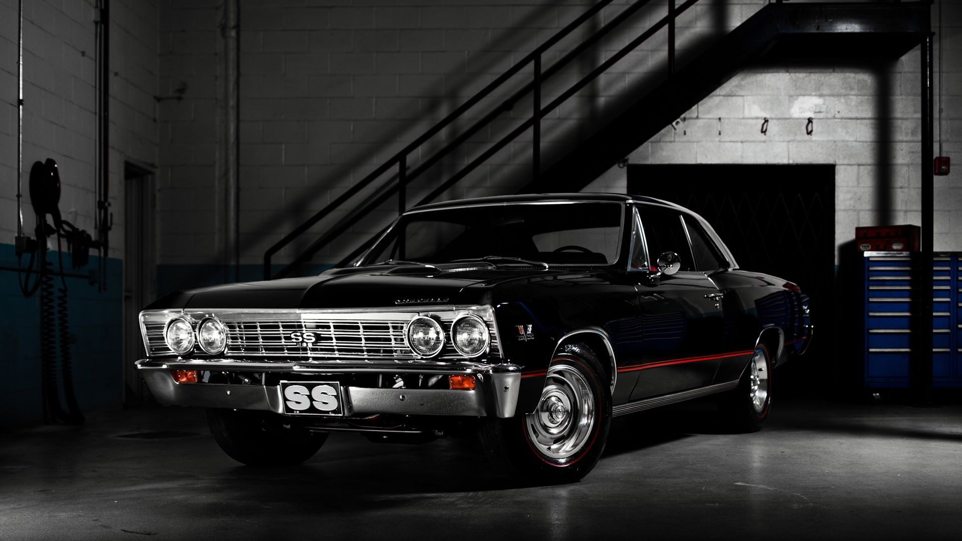 Black, art, 1080P, muscle, hd, cars, chevrolet, amer, ss, classic, chevelle, HD Wallpaper