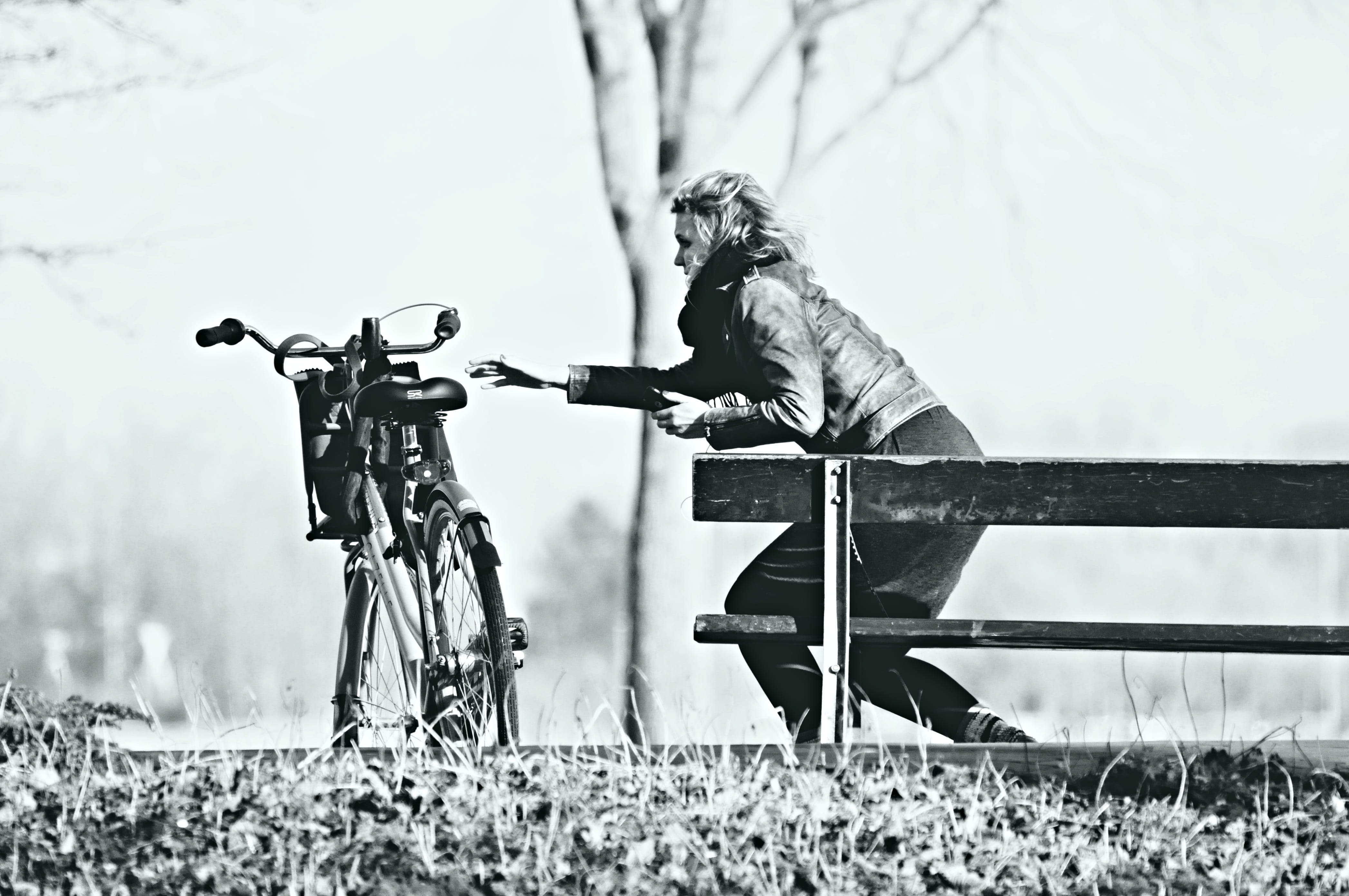 women, leisure activity, focus on foreground, hand, field, standing up, land, outdoors, real people, casual clothing, sitting, stretched out, prevent, bicycle, HD Wallpaper