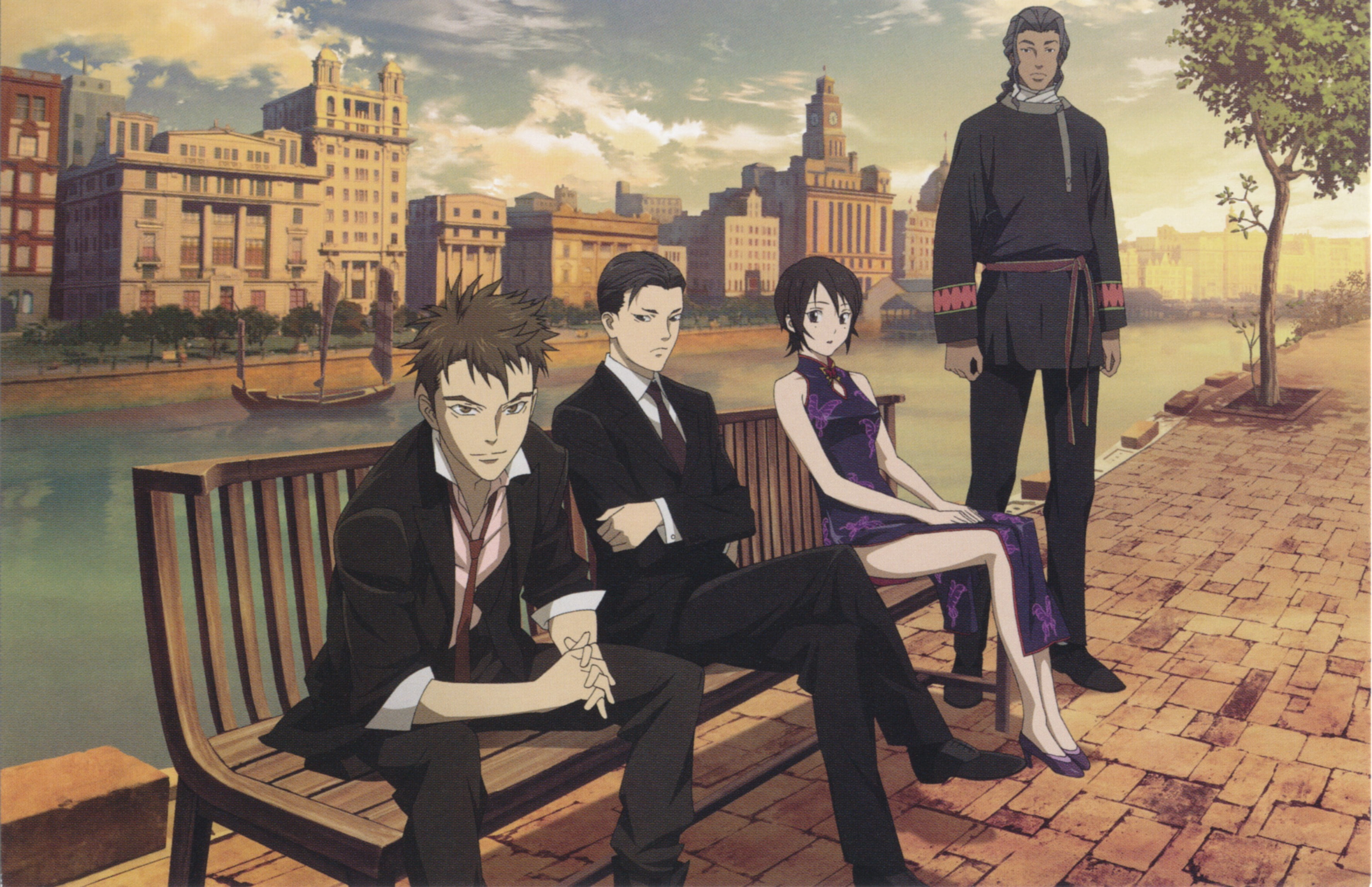digital composite, looking at camera, bench, sitting, well-dressed, senkou no night raid, architecture, standing, portrait, adult, disguise, building exterior, HD Wallpaper