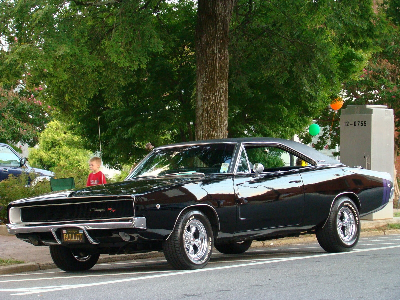 motor vehicle, Dodge Charger, outdoors, street, car, plant, city, day, transportation, road, travel, land vehicle, tree, driving, growth, 720P, nature, HD Wallpaper