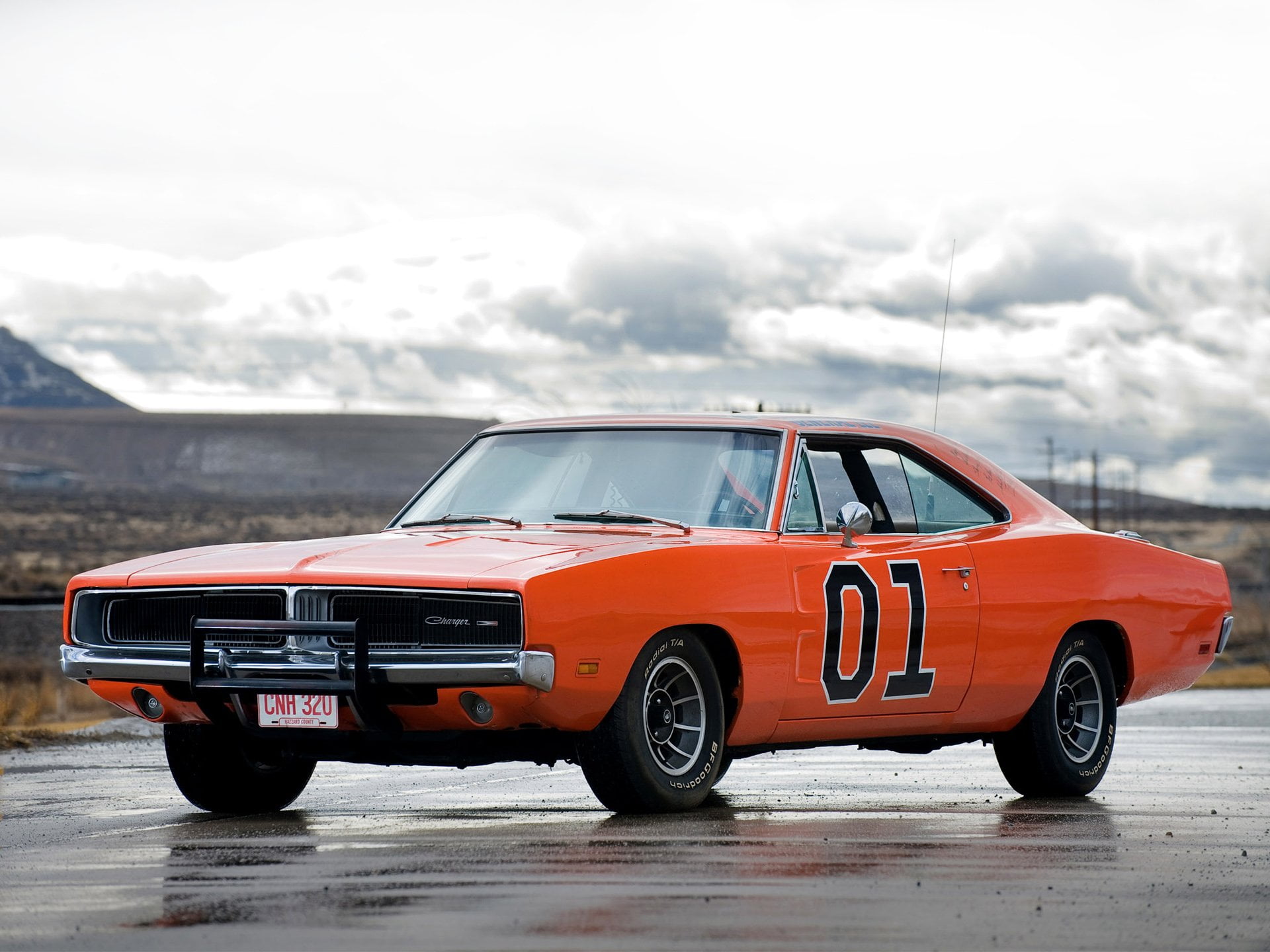 red, sky, city, transportation, nature, speed, wet, no people, rain, mode of transportation, 1969 dodge charger rt: General Lee, outdoors, retro styled, HD Wallpaper