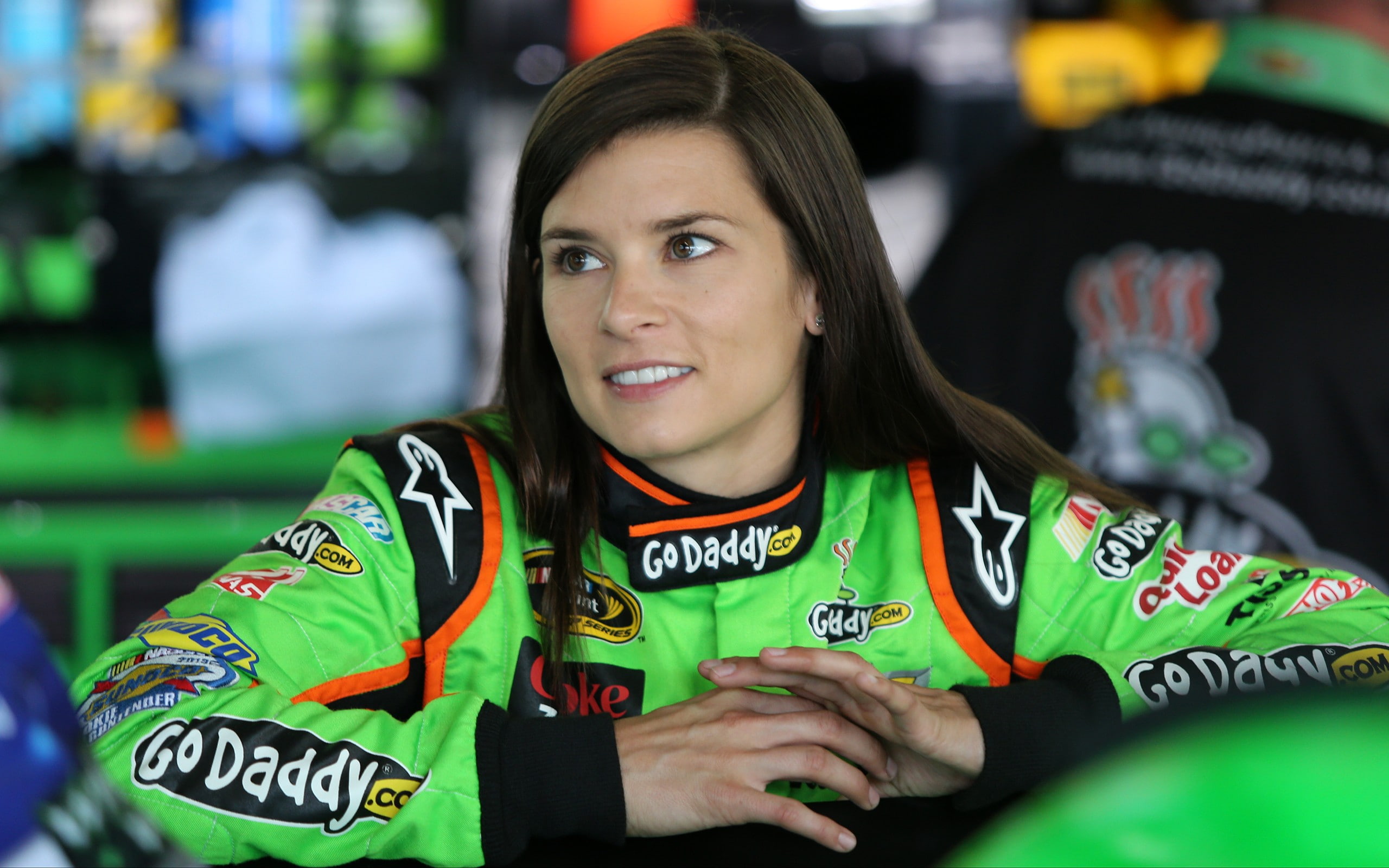 emotion, Nascar, 2K, women, hairstyle, indoors, young women, leisure activity, focus on foreground, young adult, brunette, text, portrait, headshot, racing, HD Wallpaper