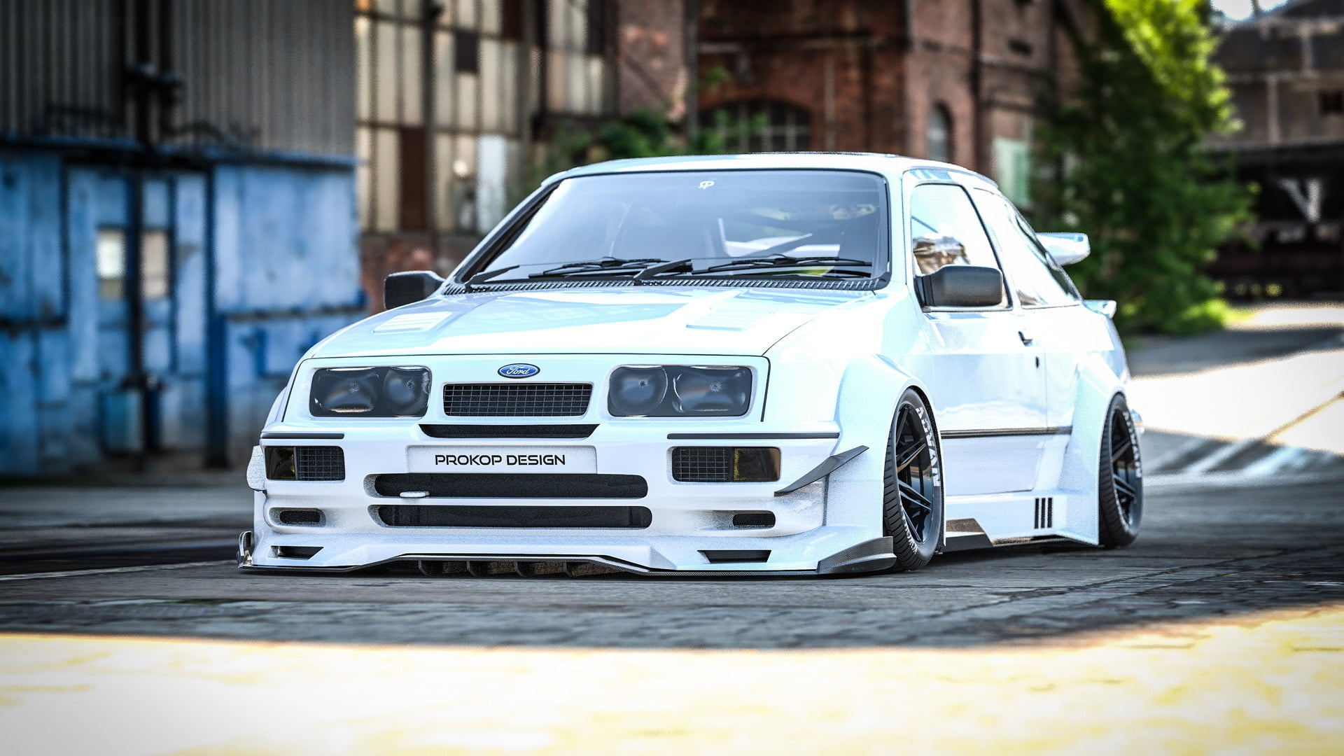 Rostislav Prokop, White, Rendering, Transport and Vehicles, Ford Sierra, Auto, Ford, 1080P, Machine, Concept Art, Ford Sierra RS, Ford Sierra RS Cosworth, HD Wallpaper