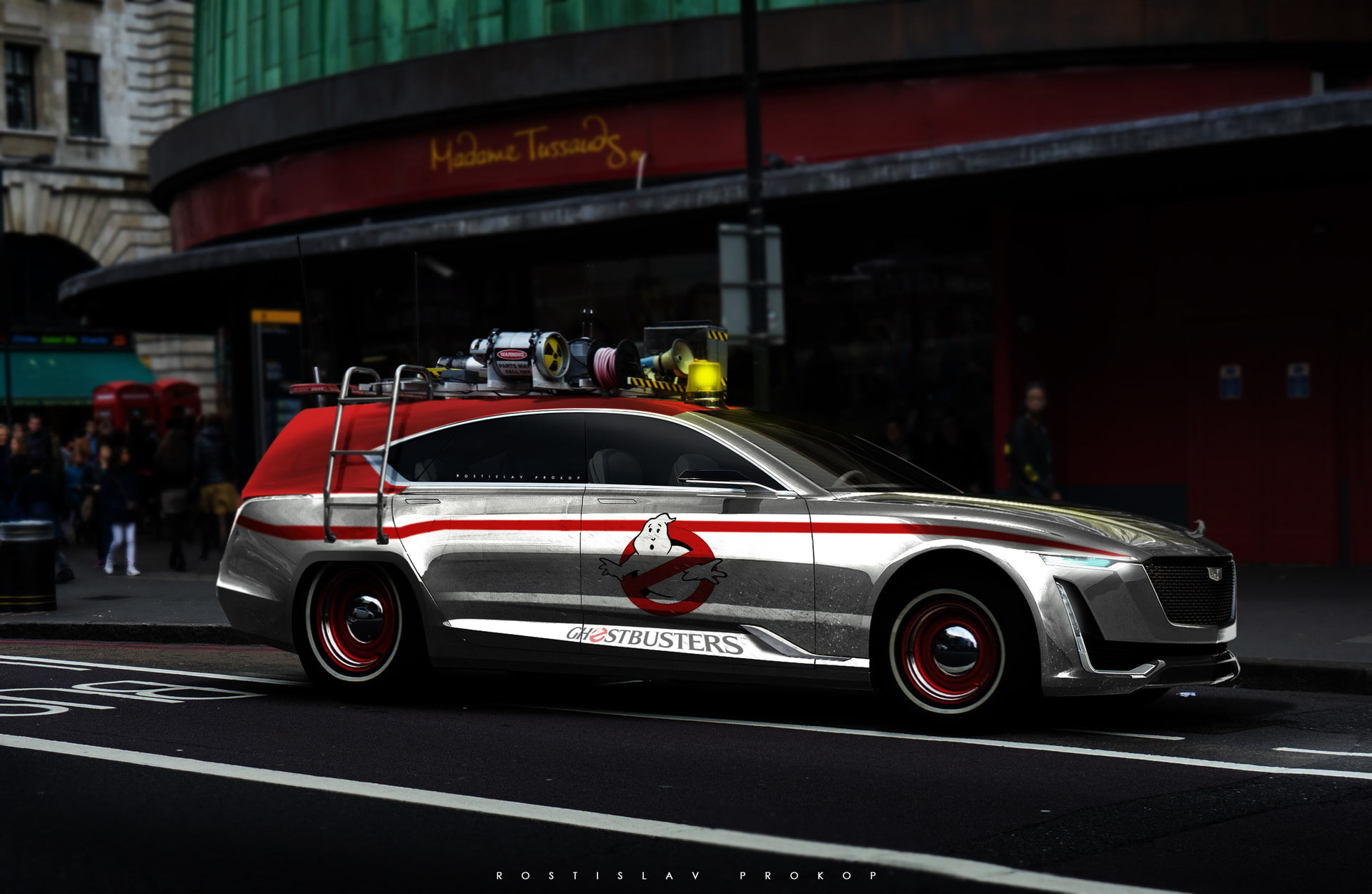 Rostislav Prokop, digital art, futuristic, engines, car, 1080P, city, street, HD Wallpaper