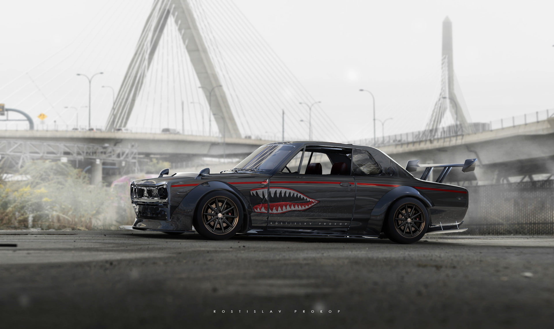 Rostislav Prokop, car, city, 1080P, Nissan, Futuristic, digital art, HD Wallpaper
