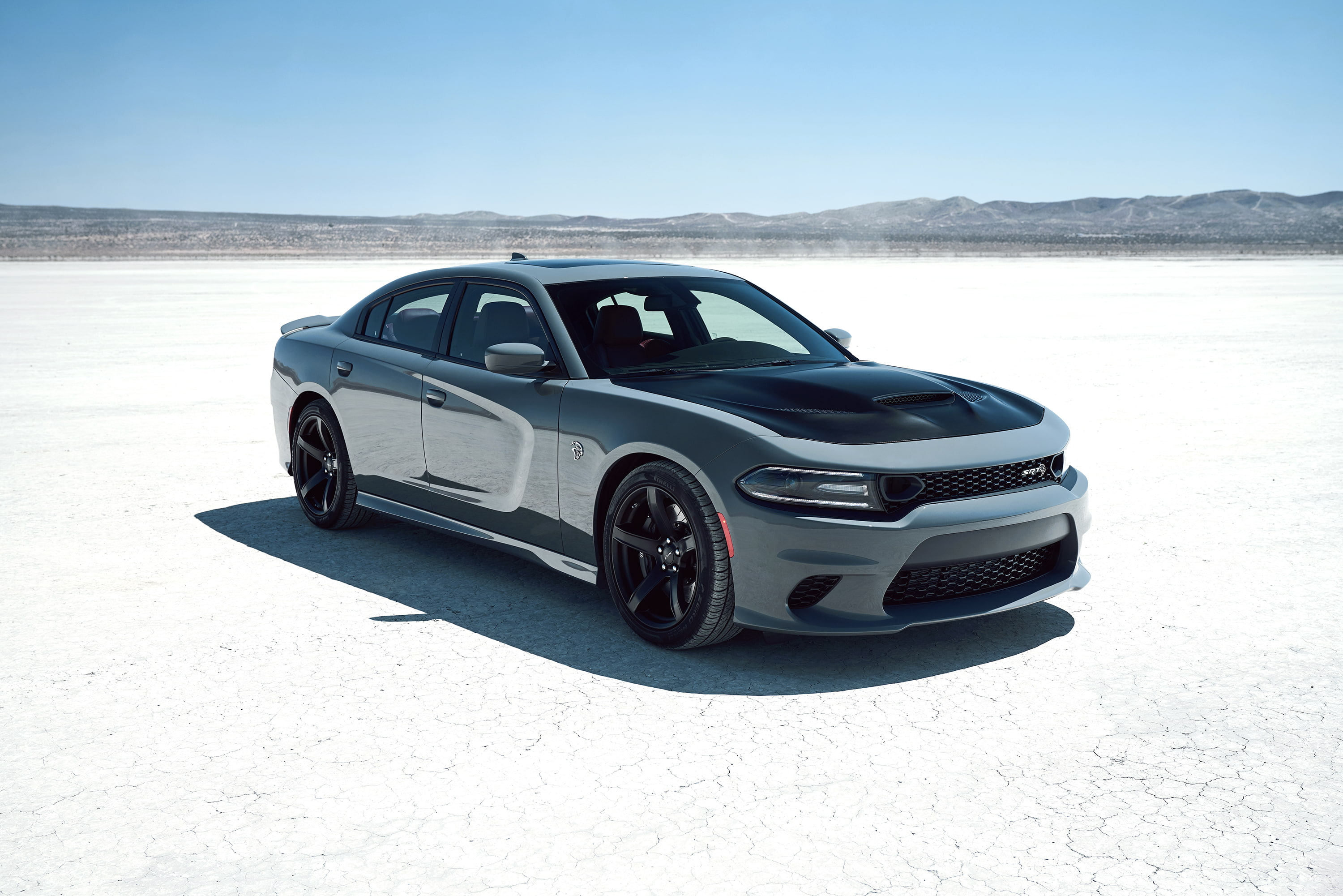 beach, 2019, clear sky, sky, sunlight, sea, water, land, transportation, wheel, charger, motor vehicle, srt, salt flat, outdoors, mopar, day, nature, non-urban scene, HD Wallpaper