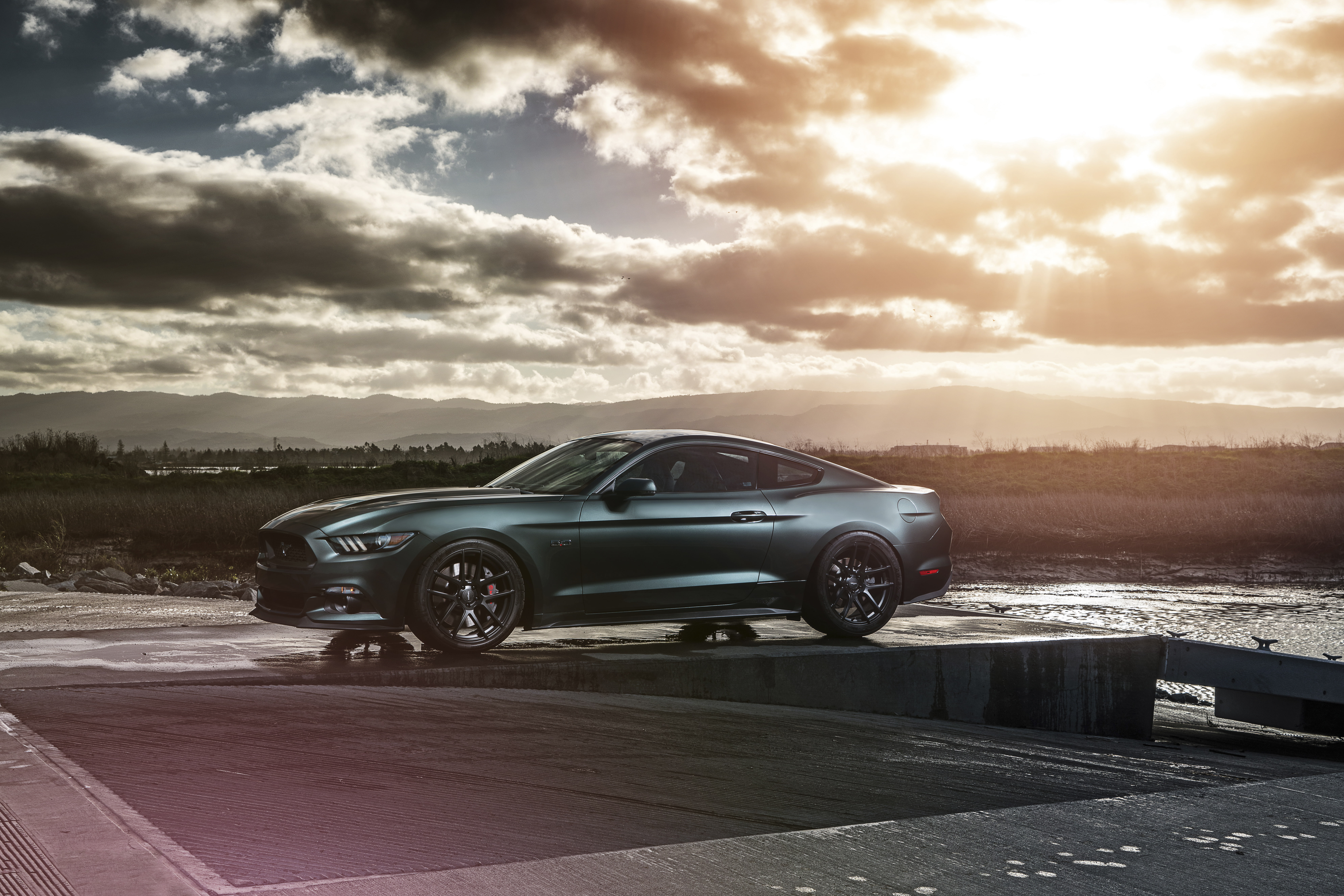 Front, Car, 2015, Sunset, Muscle, Sun, 8K, Velgen, Mustang, Ford, Wheels, HD Wallpaper