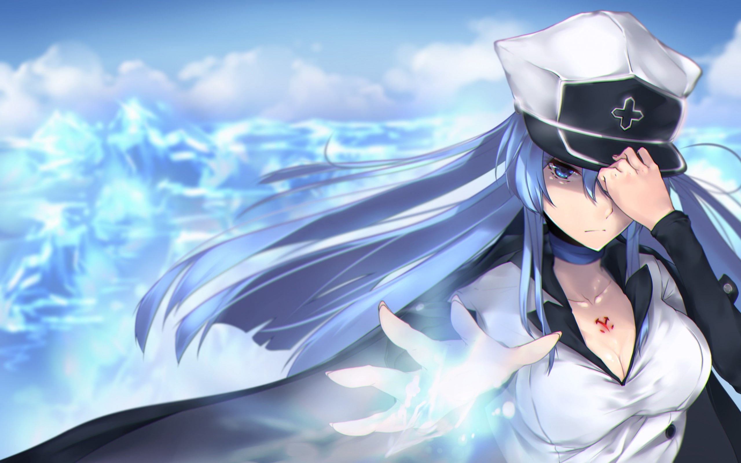 cloud - sky, kill, akame, esdeath, mask, lifestyles, anime, one person, sea, young women, hd, disguise, real people, character, day, leisure activity, blue, HD Wallpaper