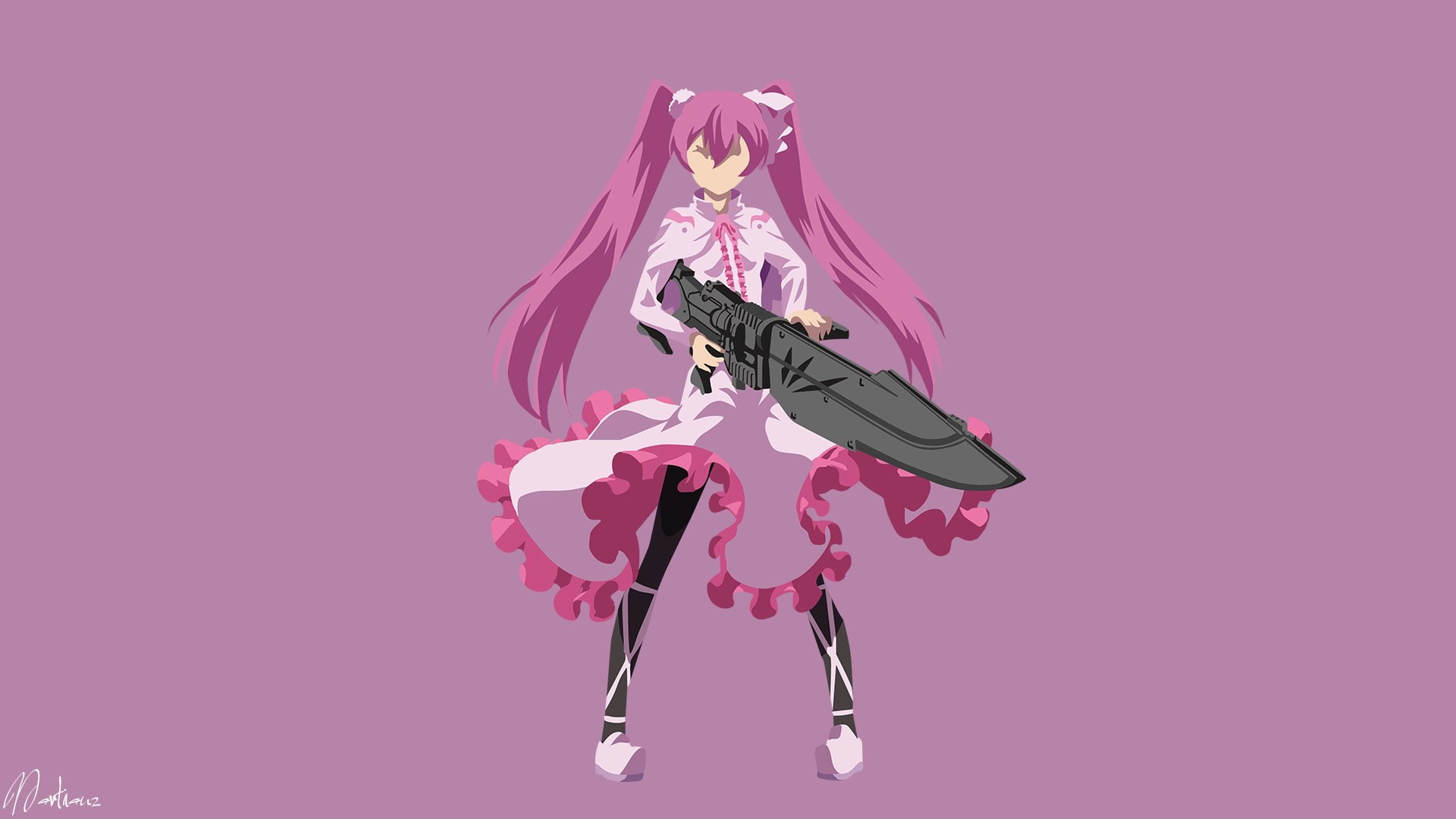 Weapon, 1080P, Pantyhose, Pink Hair, Akame ga Kill!, Dress, Pink, Twintails, Long Hair, Minimalist, Anime, Pink Dress, Gun, Mine (Akame Ga Kill!), HD Wallpaper