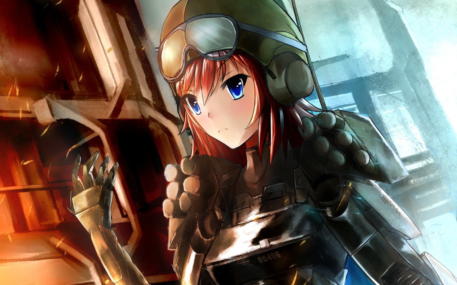 armored, weapon, helmet, male likeness, work helmet, close-up, day, disguise, indoors, mask, anime, girl, large group of objects, 1080P, digital, design, HD Wallpaper