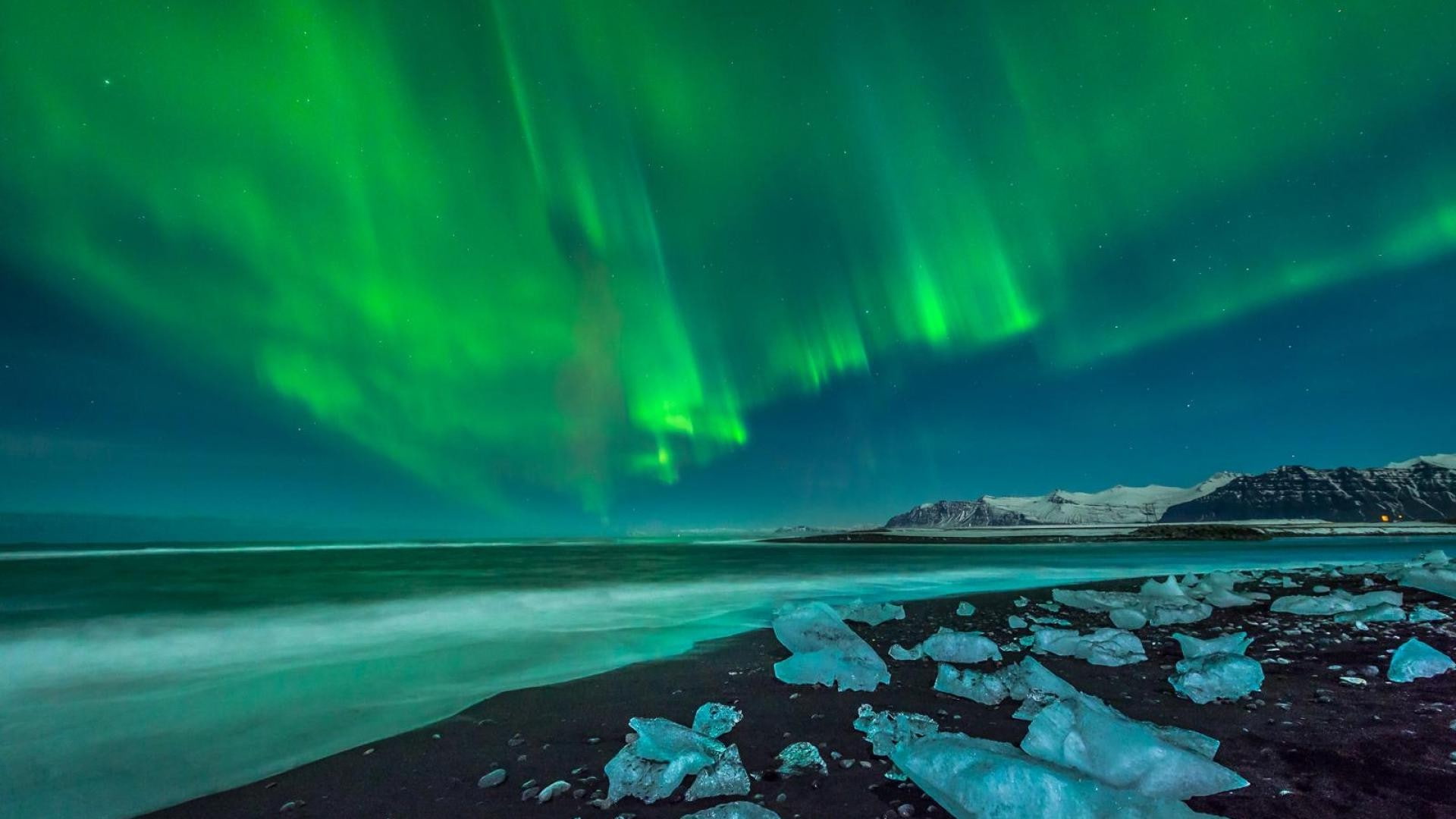 night, scenics - nature, aurora polaris, green color, landscape, astronomy, sky, ice, water, 1080P, cold temperature, no people, beauty in nature, sea, HD Wallpaper