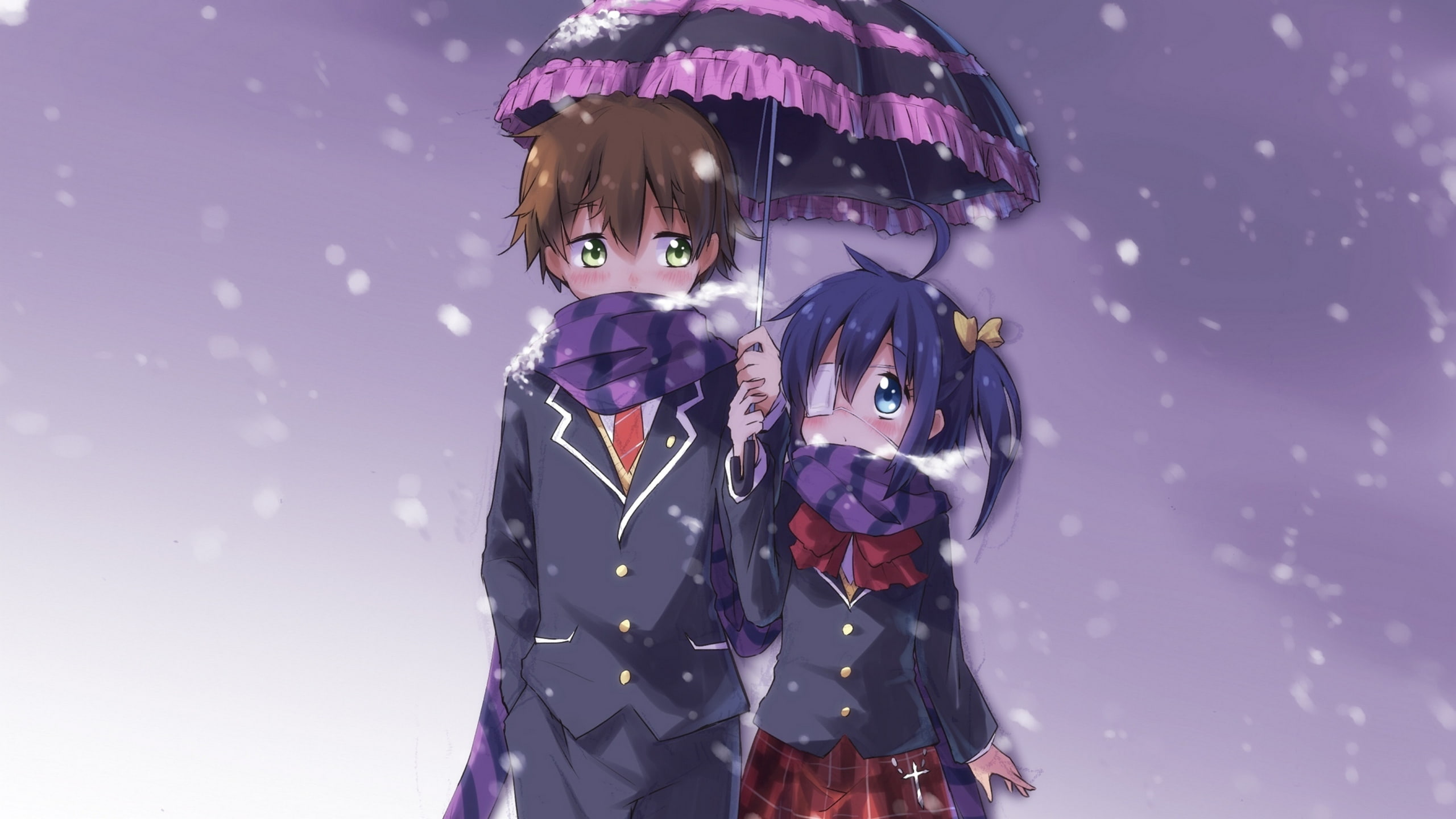 2K, anime, Chuunibyou demo Koi ga Shitai!, Togashi Yuuta, Takanashi Rikka, winter, HD Wallpaper