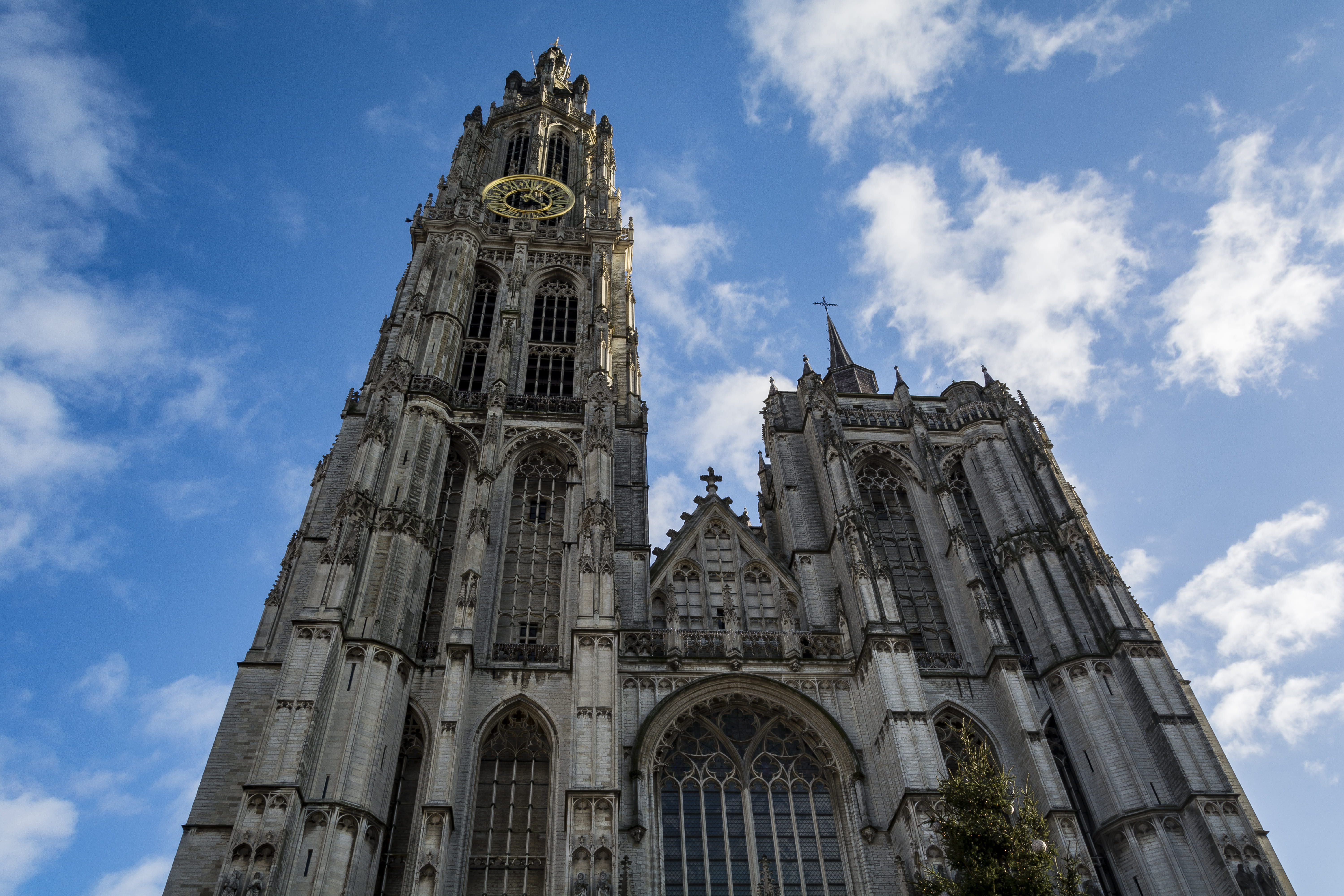 place of worship, belgium, building, catholic, spirituality, religion, sky, belief, low angle view, tower, day, gothic style, clouds, nature, HD Wallpaper